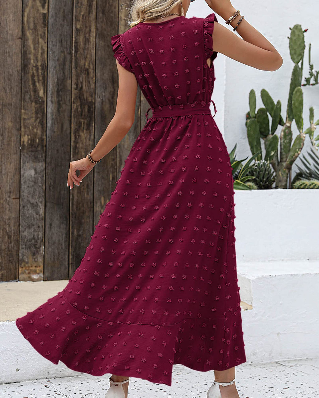 BTFBM Boho Dresses for Women Spring Fashion Cap Sleeve Swiss Dot Flowy Ruffle Beach Wedding Cocktail Maxi Dress