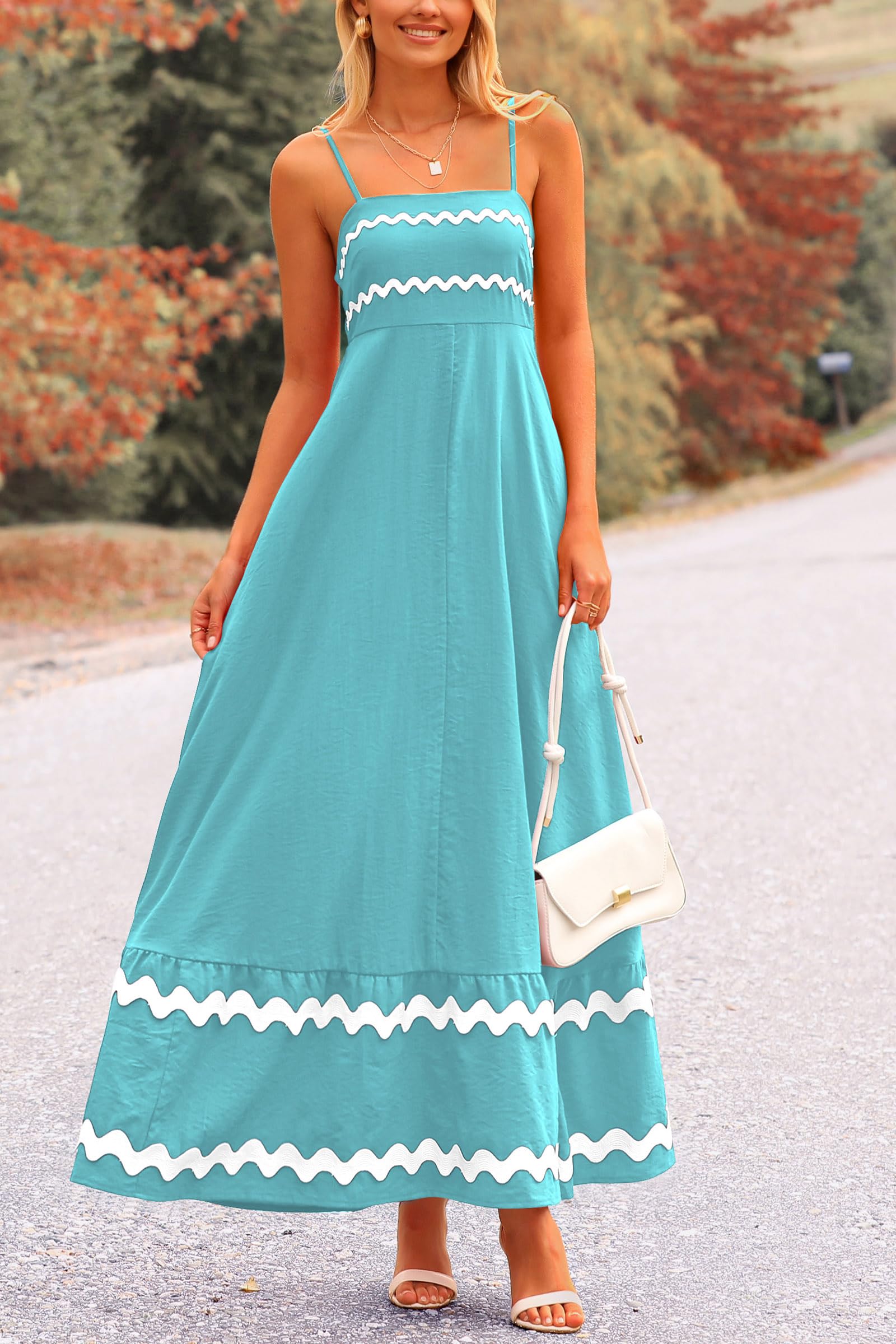 PRETTYGARDEN Women's Summer Flowy Maxi Dress Casual Sleeveless Spaghetti Strap Ruffle Beach Long Dresses