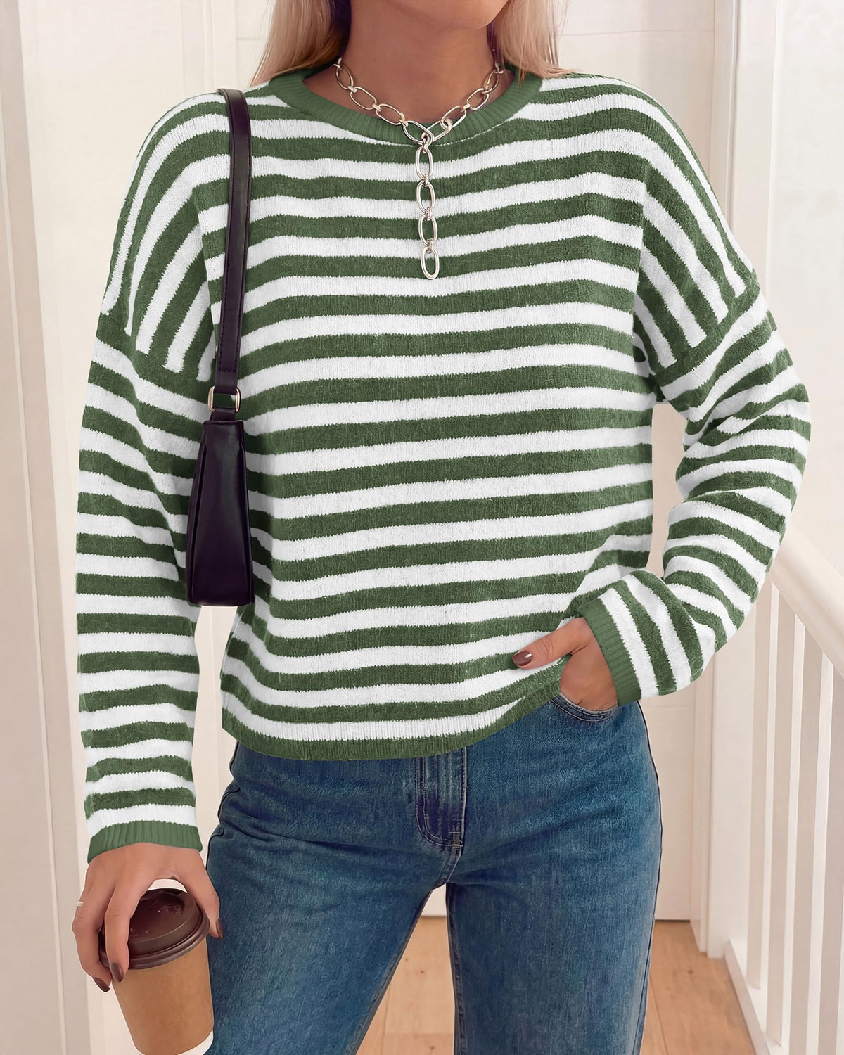 BTFBM Women's Lightweight Oversized Striped Sweater | Soft Knit Cozy Sweaters, Crew Neck Long Sleeve Pullover, y2k Color Block, Casual Holiday Outfits, Winter Fall Clothes