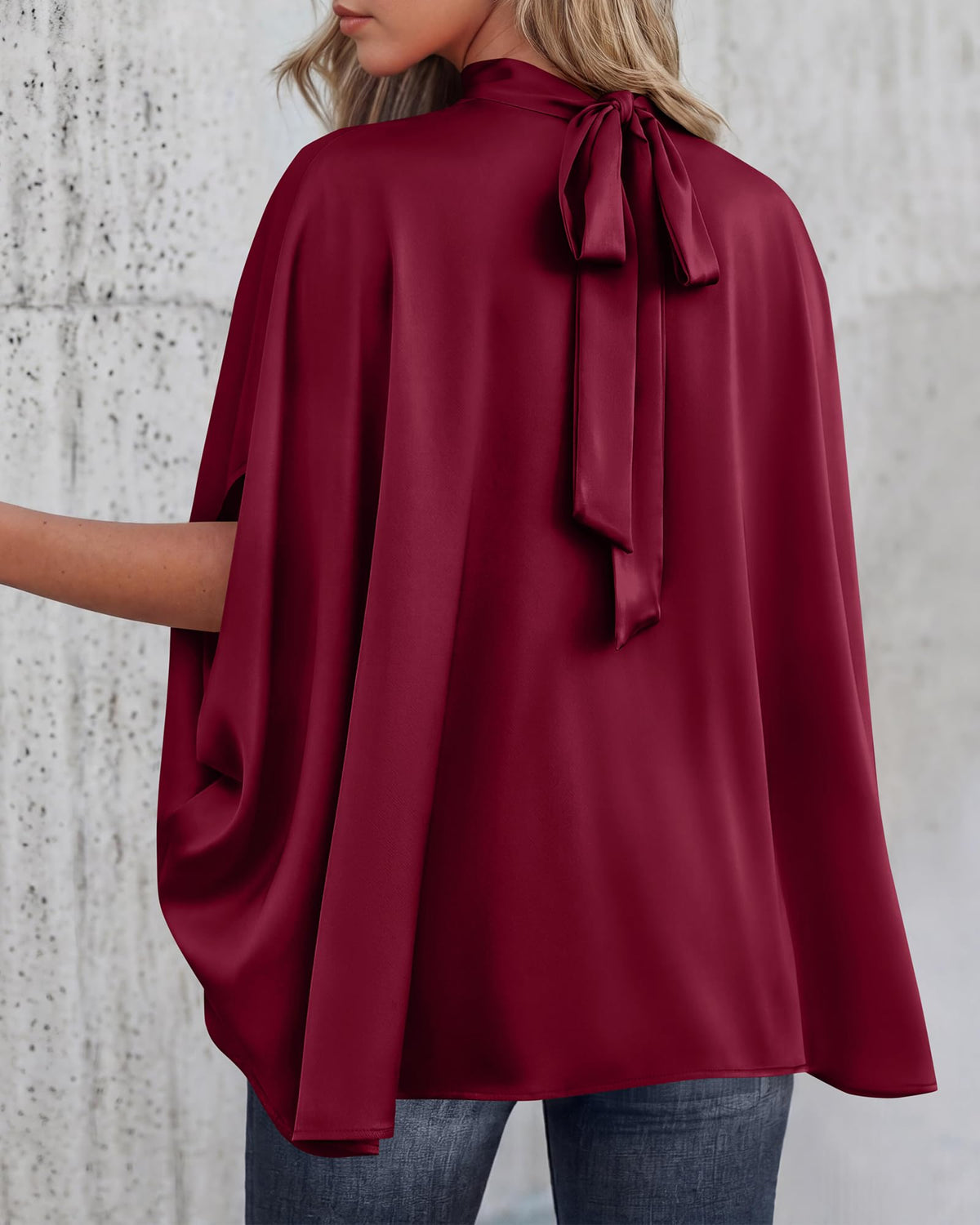 BTFBM Womens Summer Tops Mock Neck Batwing Sleeve Silk Satin Shirts Loose Oversized Dressy Casual Spring Blouses