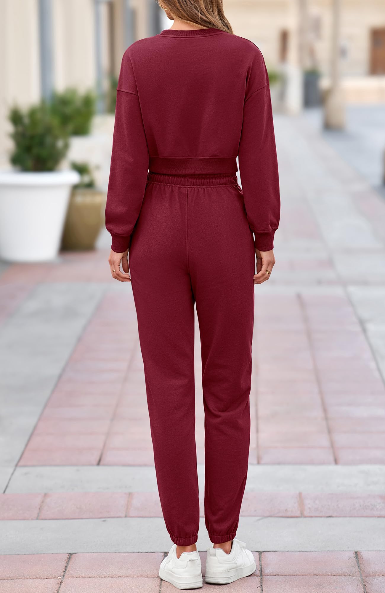 BTFBM Women 2 Piece Outfits Long Sleeve Crop Top Pullover Drawstring Pant Jogger Set Casual Sweatsuits Tracksuit Pockets