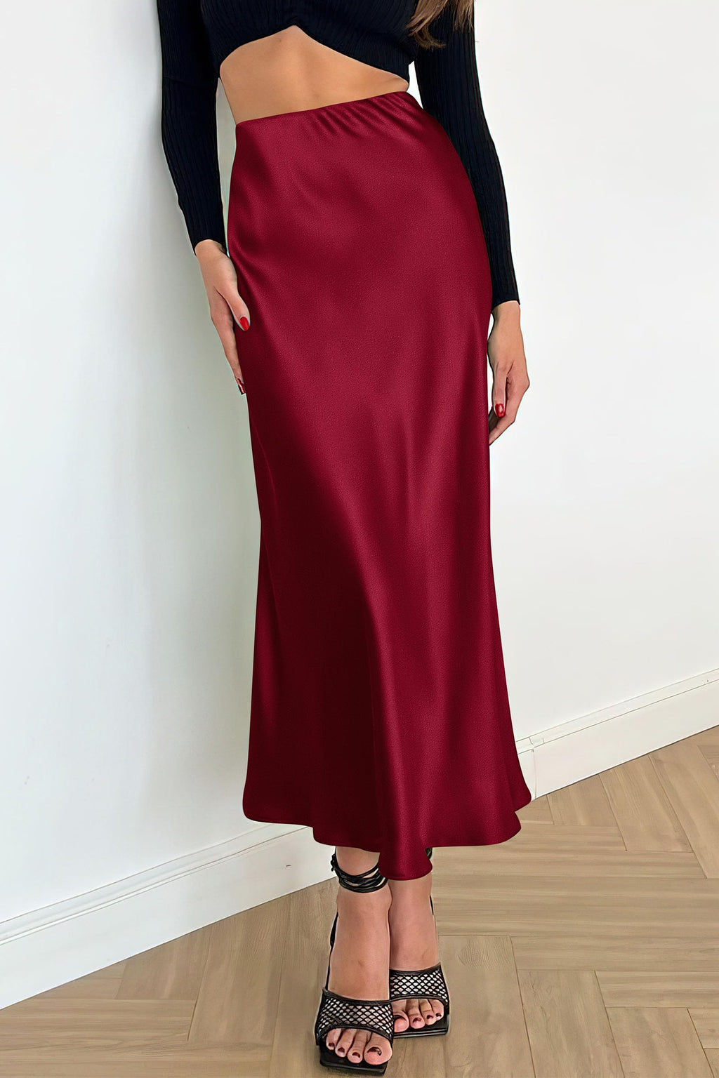 PRETTYGARDEN Women's Satin Skirts Dressy Casual Fall High Waisted Cocktail Wedding Flowy Elegant A Line Midi Skirt