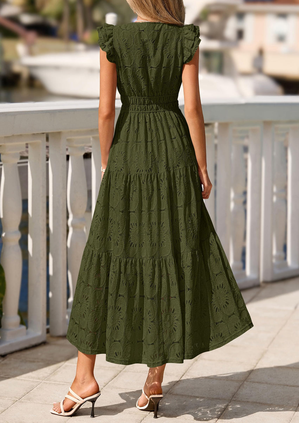 PRETTYGARDEN Womens Boho Maxi Dresses Summer Floral Lace Eyelet V Neck Spring Wedding Guest Dress Beach Vacation Clothes