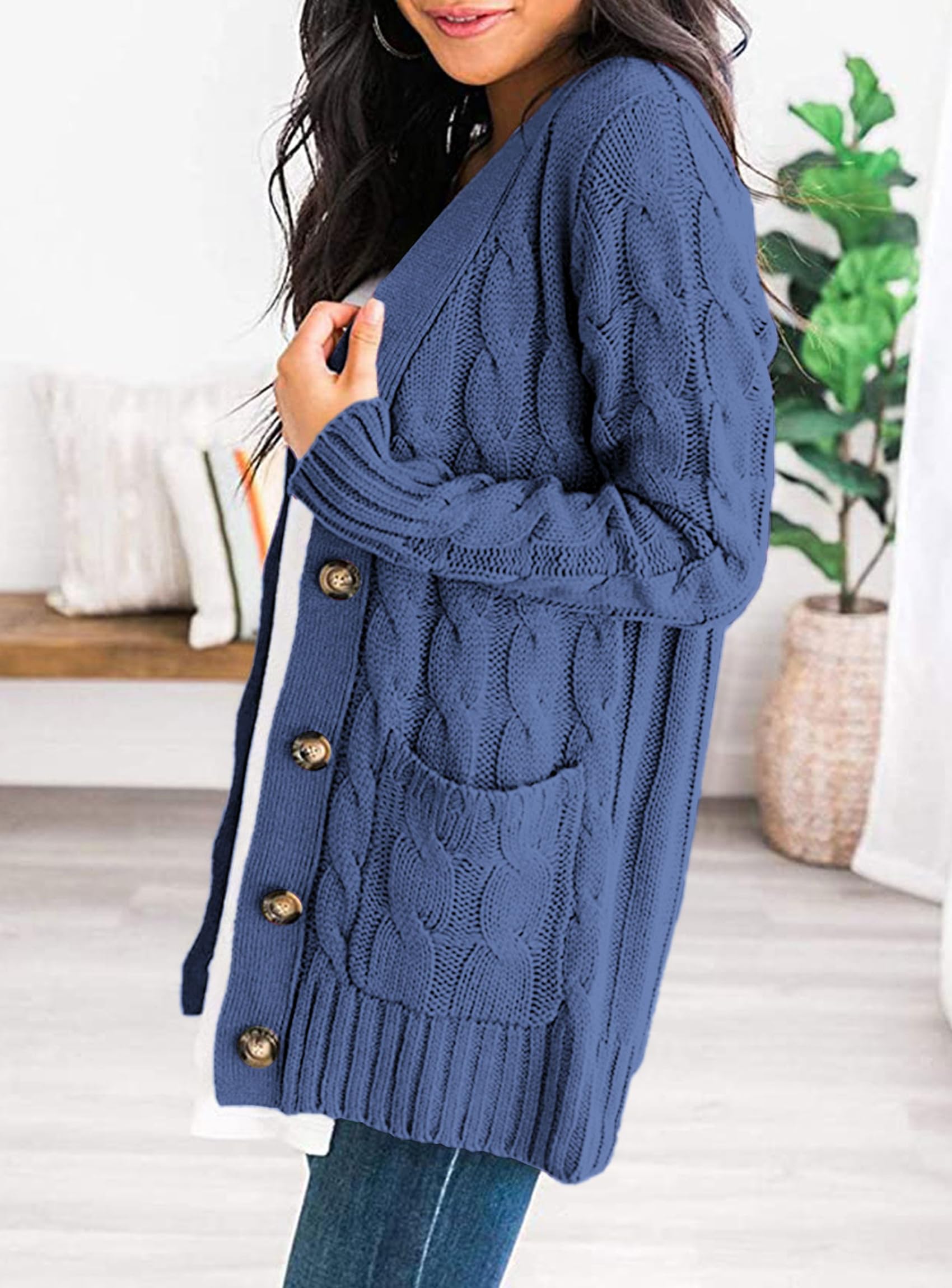 PRETTYGARDEN Women's Open Front Cardigan Sweaters Fall Fashion Button Down Cable Knit Chunky Winter Clothing Outerwear Coats
