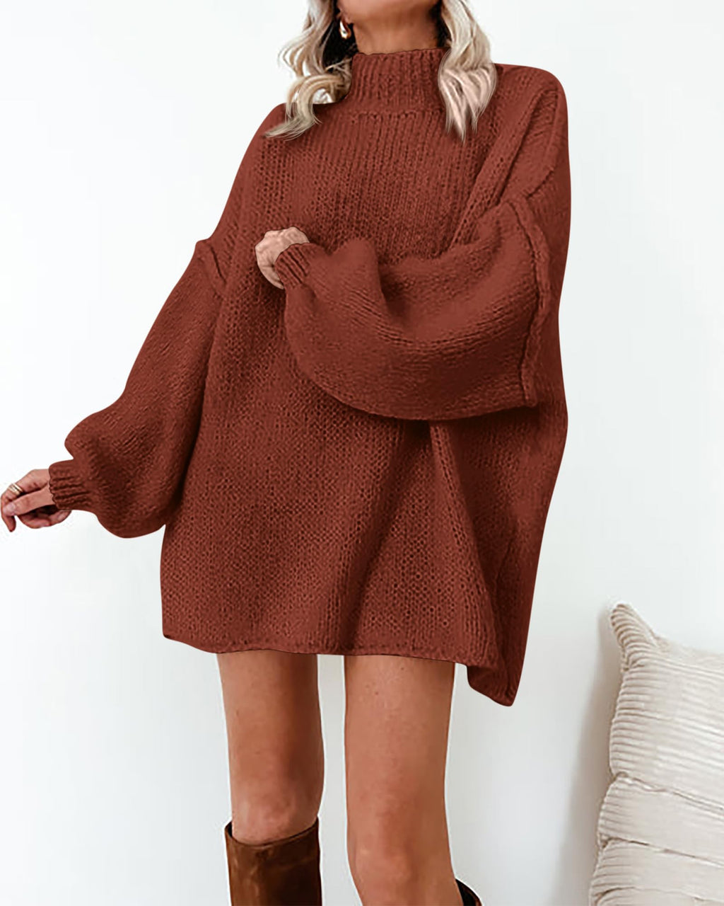 BTFBM Sweaters for Women Fall Long Sleeve Mock Neck Cable Knit Oversized Sweater Pullover Tops Thick Winter Clothes