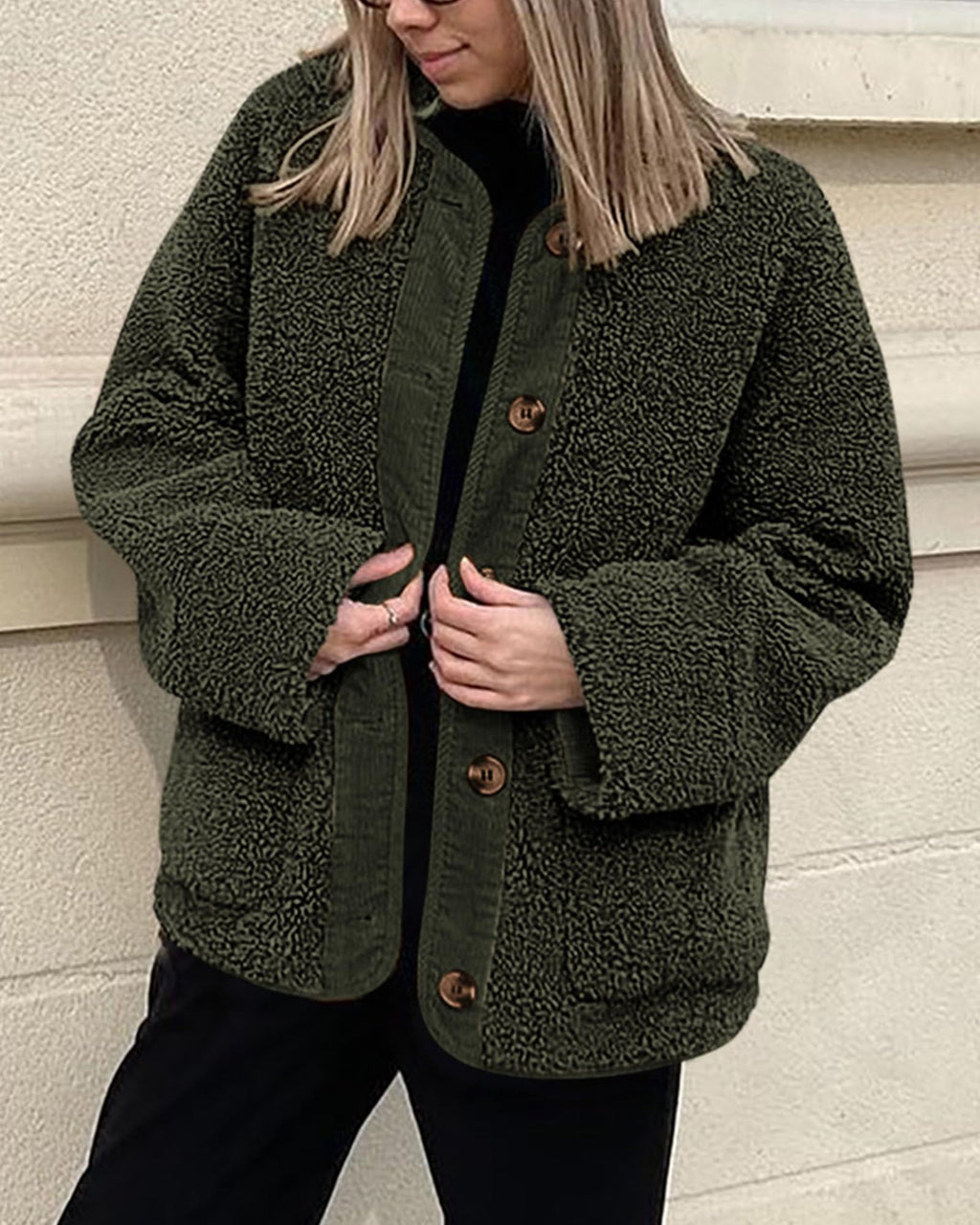 PRETTYGARDEN Women's Winter Coats Long Sleeve Button up Fuzzy Sherpa Fleece Jackets Outerwear Fall Fashion Clothes
