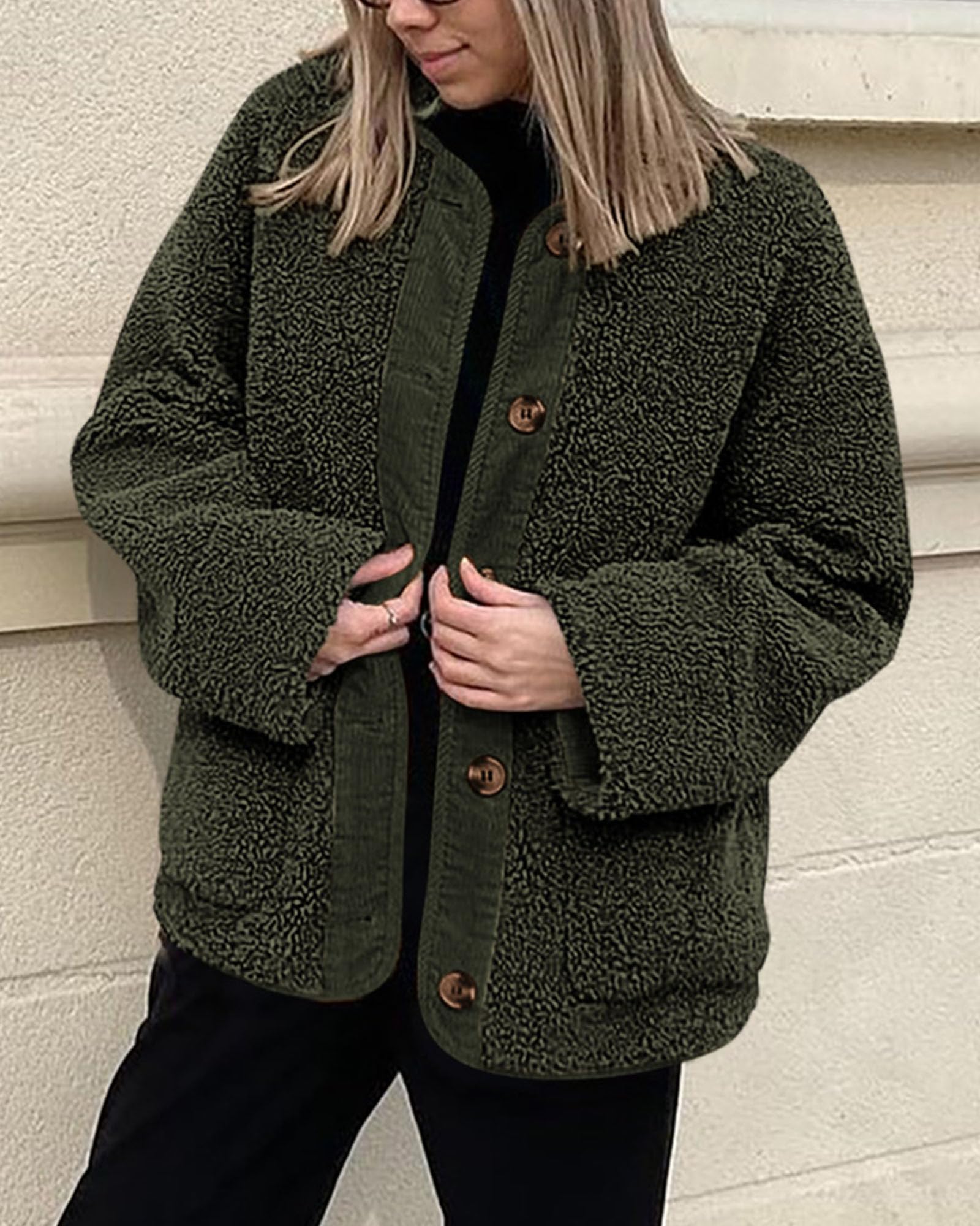 PRETTYGARDEN Women's Winter Coats Long Sleeve Button up Fuzzy Sherpa Fleece Jackets Outerwear Fall Fashion Clothes