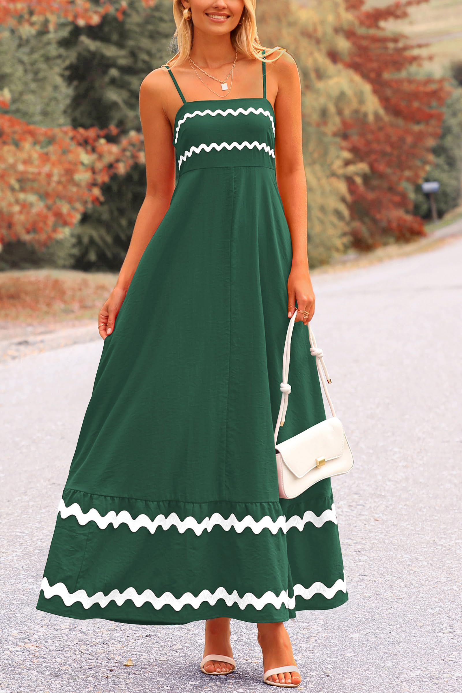 PRETTYGARDEN Women's Summer Flowy Maxi Dress Casual Sleeveless Spaghetti Strap Ruffle Beach Long Dresses