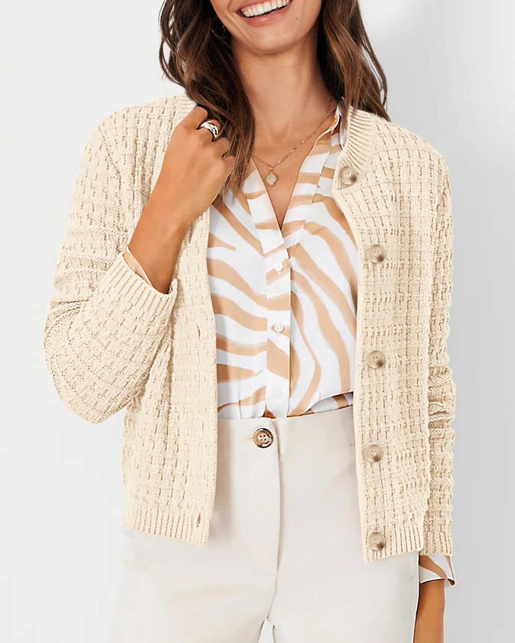 PRETTYGARDEN Women's Knit Cardigan Sweaters Casual Long Sleeve Open Front Button Down Trendy Jackets Outerwear