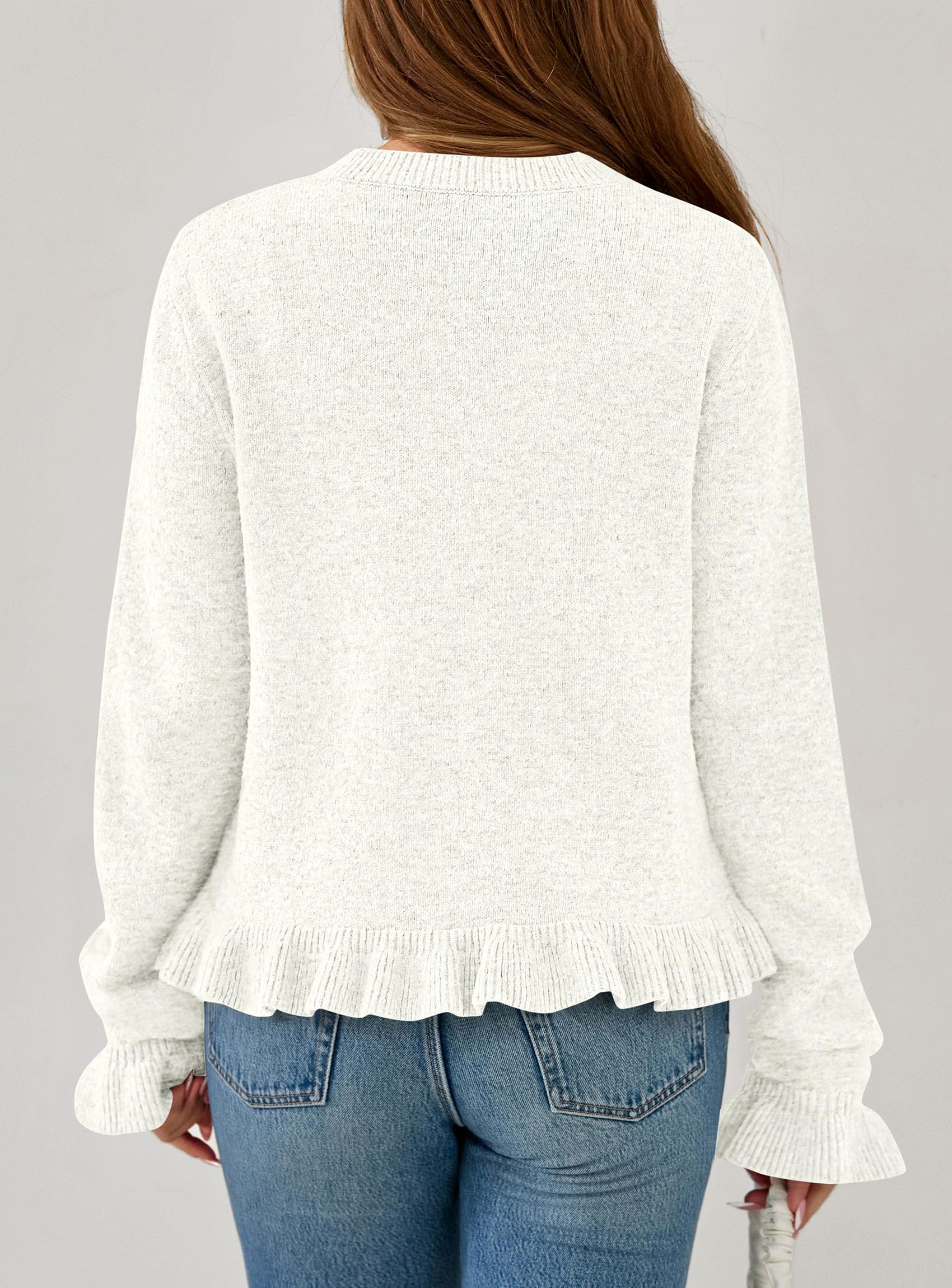 PRETTYGARDEN Womens Fall Button Down Cardigans Chunky Knit Ruffle Open Front Cropped Cardigan Sweaters Soft Long Sleeve Tops