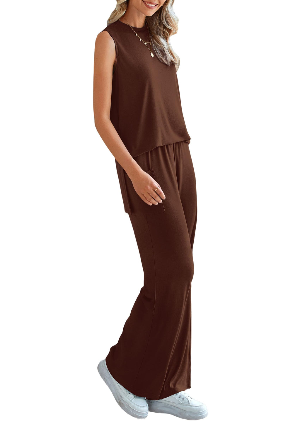 PRETTYGARDEN Women's 2 Piece Lounge Set Summer Casual Loose Tank Top Wide Leg Pants Matching Travel Outfits Tracksuit