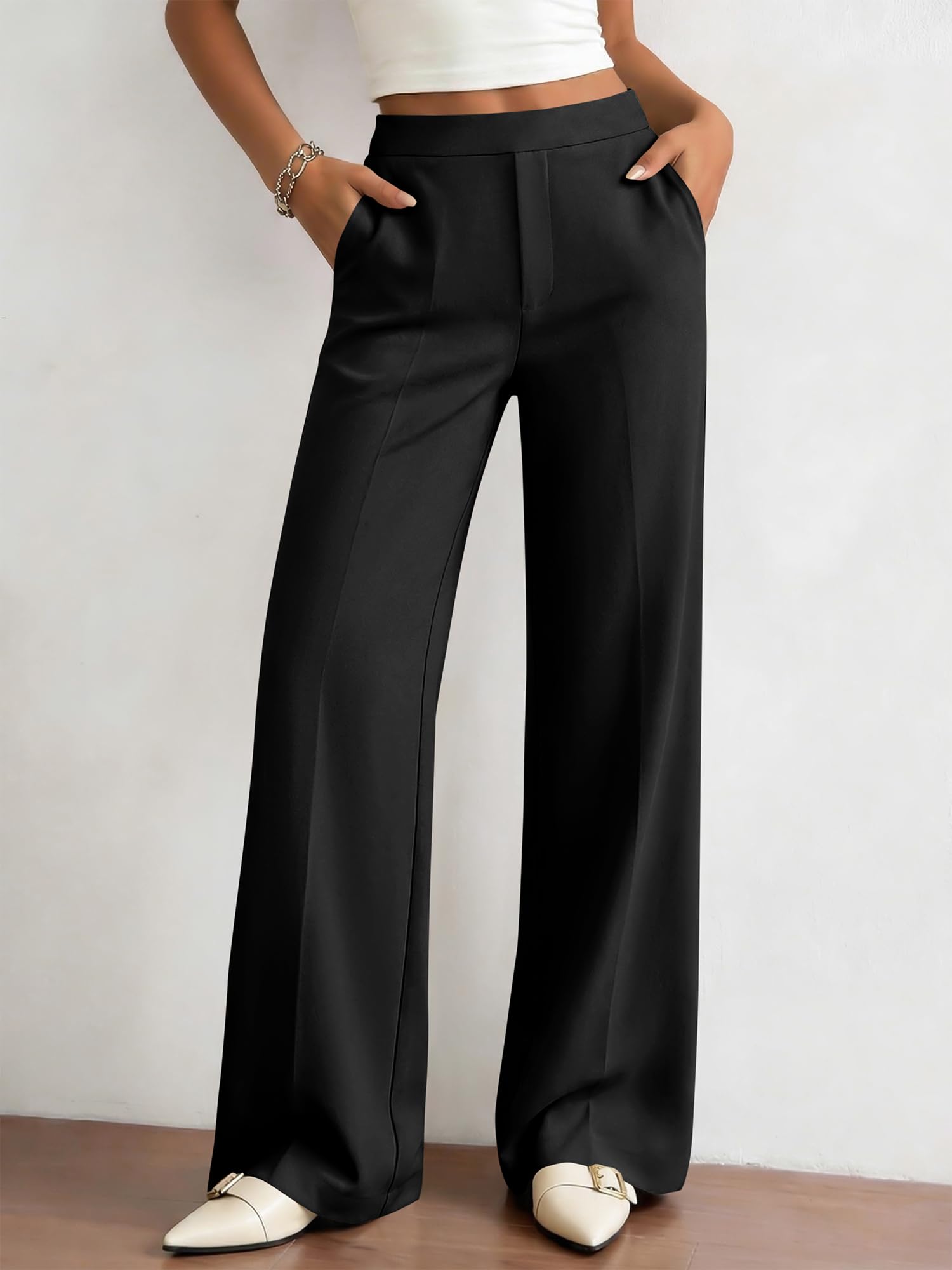 BTFBM Womens Dress Pants Wide Leg Trousers Pockets | High Waisted Long Business Casual Slacks Fall Fashion