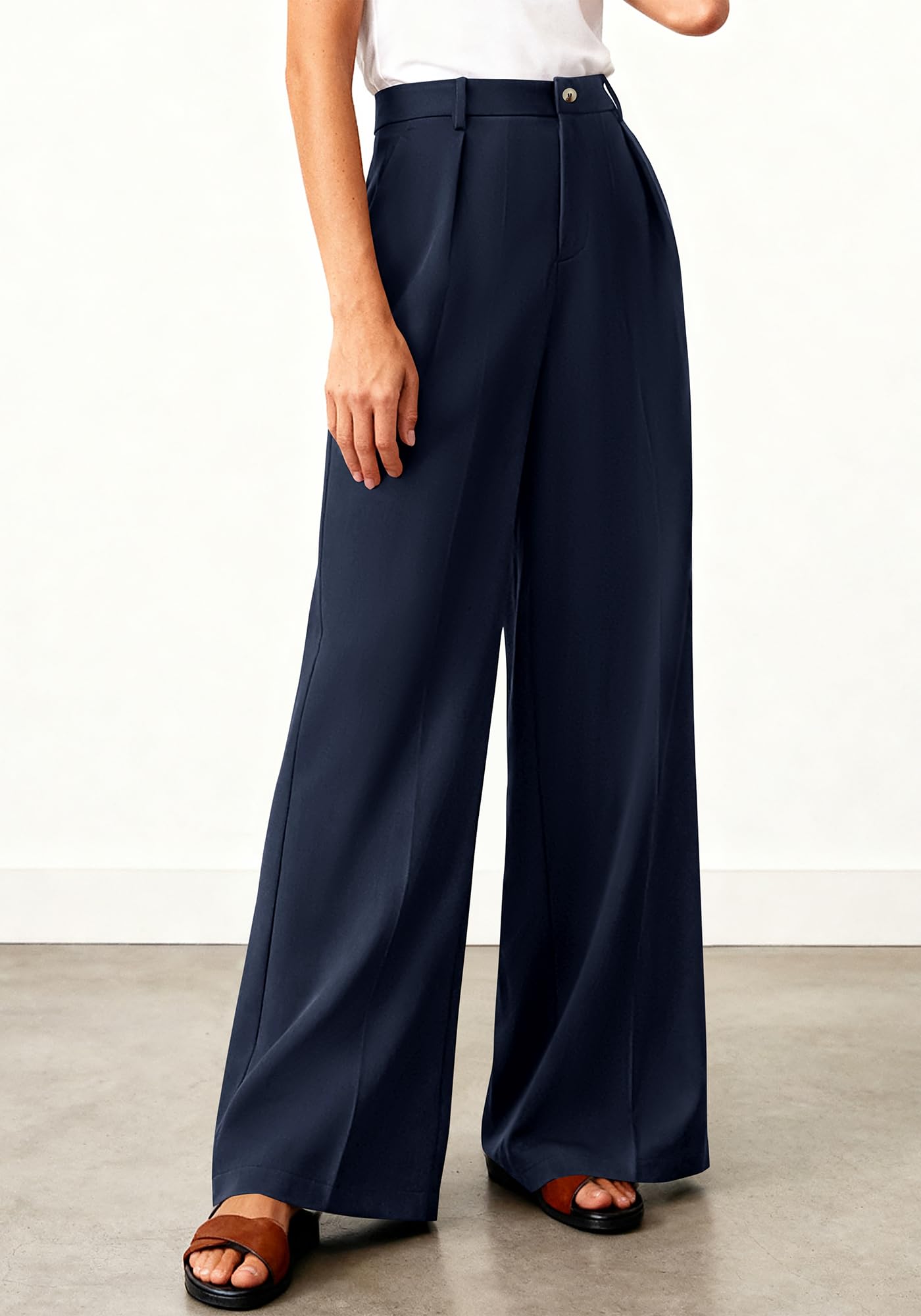 BTFBM Wide Leg Pants Woman High Waisted Button Business Casual Dressy Trousers Office Work Palazzo Pants Pockets
