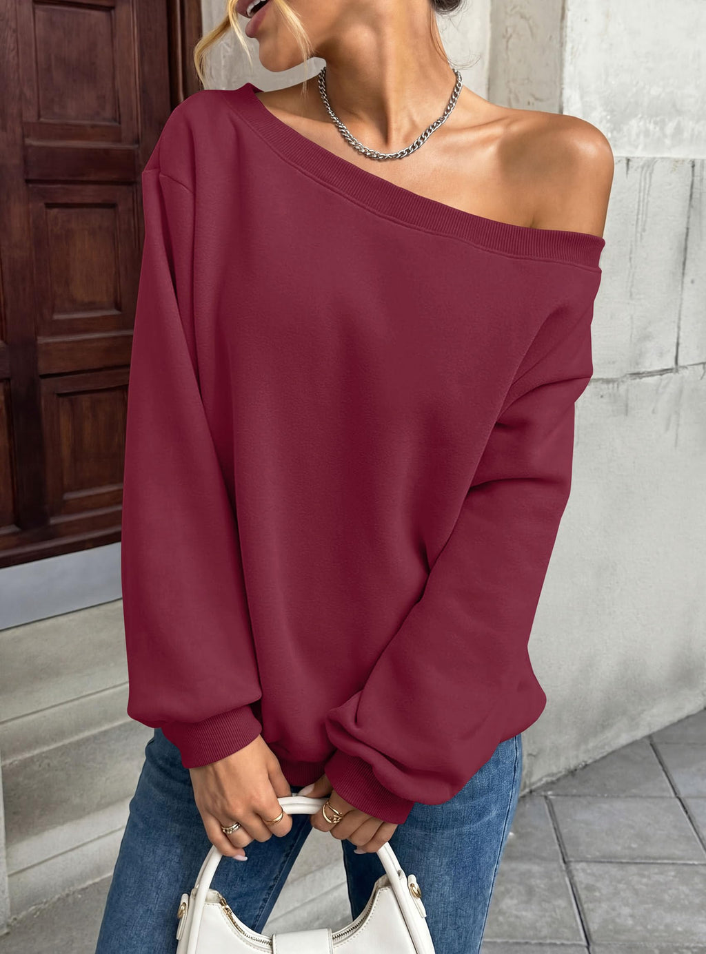 PRETTYGARDEN Womens Off The Shoulder Sweatshirt Loose Fit Slouchy Long Sleeve Tops,Fleece Cropped Sweatshirts,Oversized Pullover,Casual Daily Street Y2K Outfits,Fall Winter Clothes