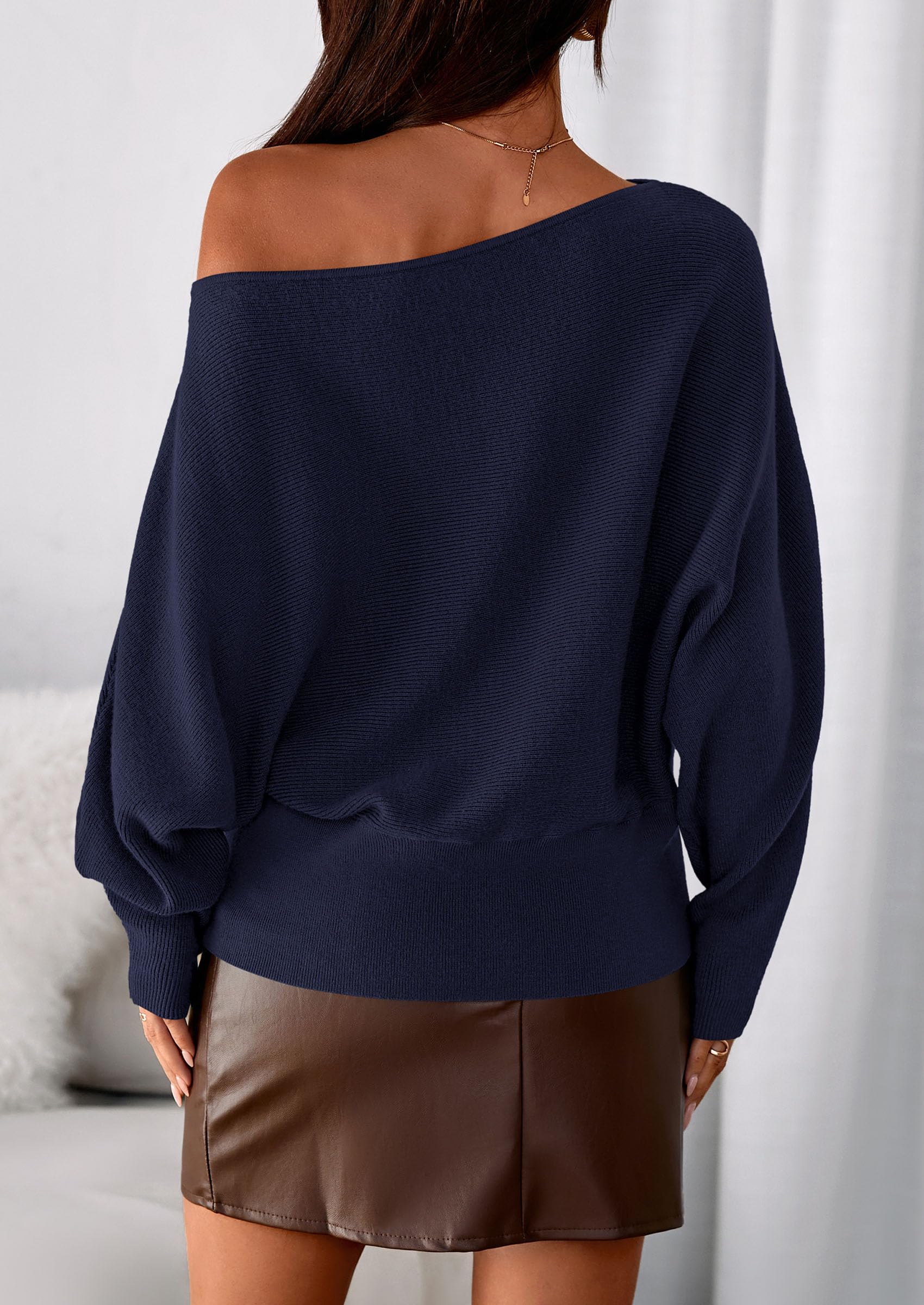 PRETTYGARDEN Women Off the Shoulder Sweater  Fall Trendy Long Batwing Sleeve Knit Pullover Going Out Tops Winter Clothing