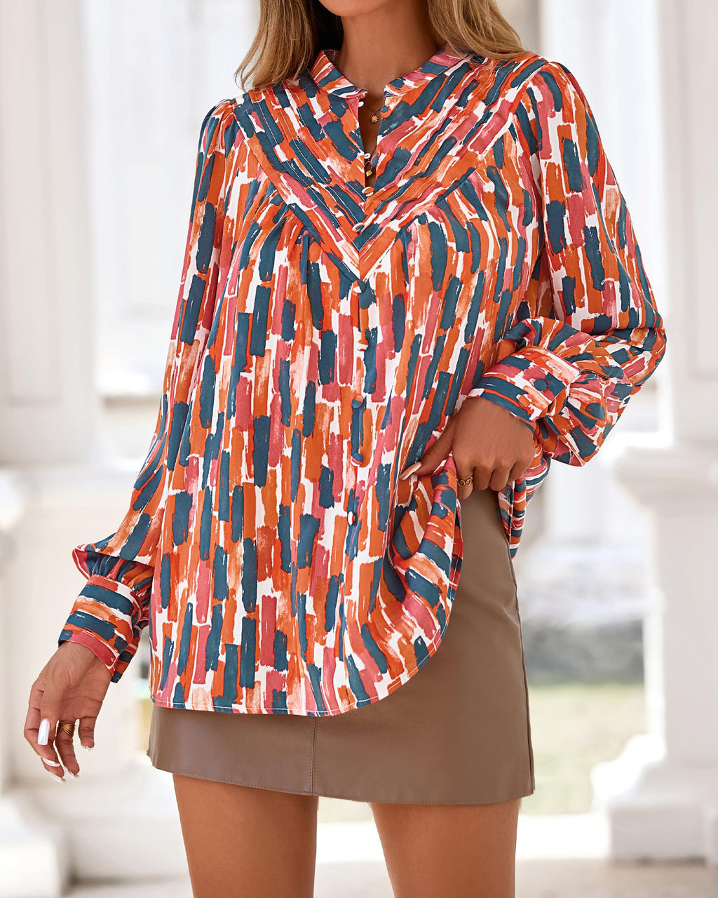 BTFBM Womens Tops Dressy Casual Spring Boho Floral V Neck Long Sleeve Half Button Down Shirt Work Business Blouses