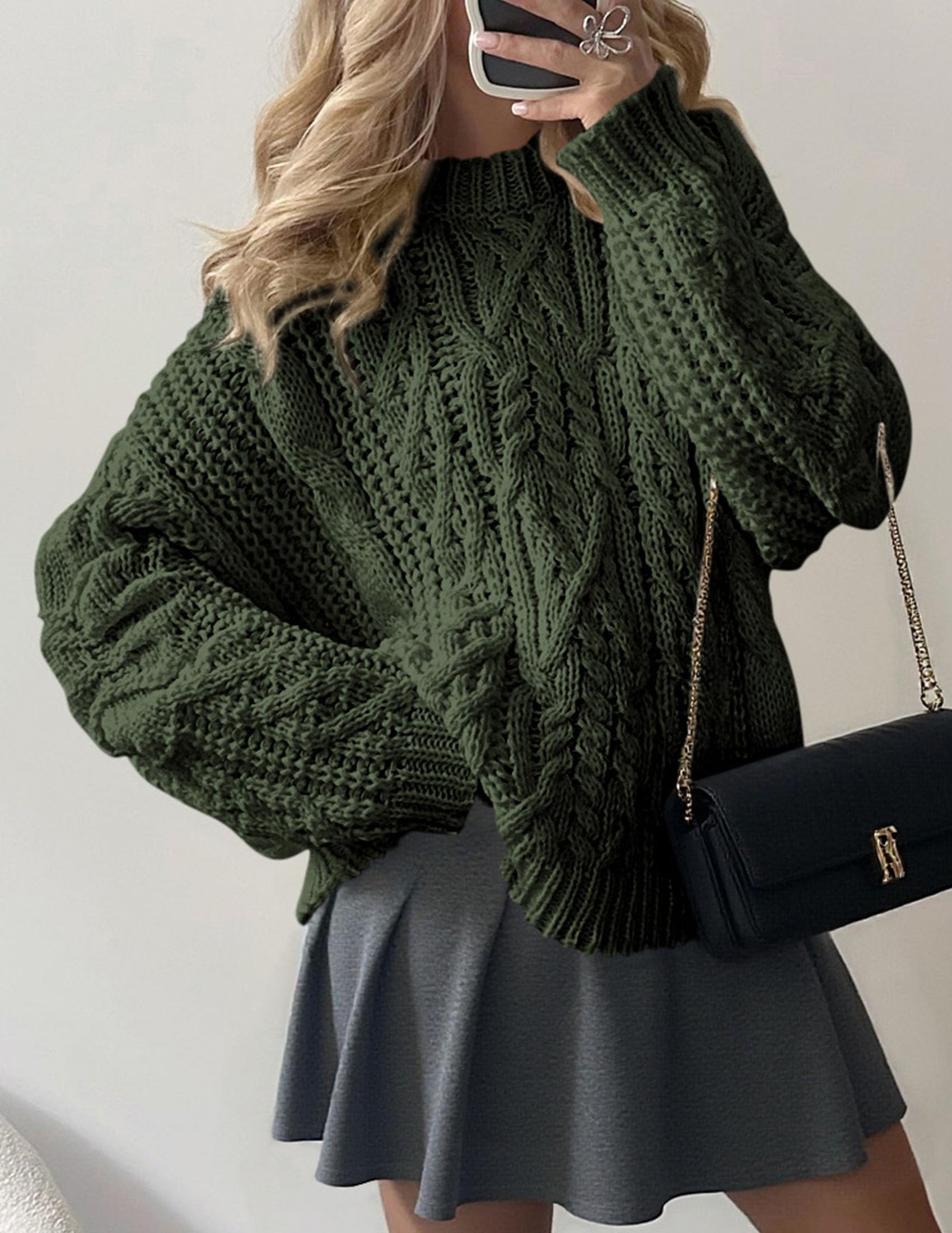 PRETTYGARDEN Women's Oversized Fall Sweaters Casual Long Sleeve Crewneck Chunky Cable Knit Pullover Tops Winter Clothes