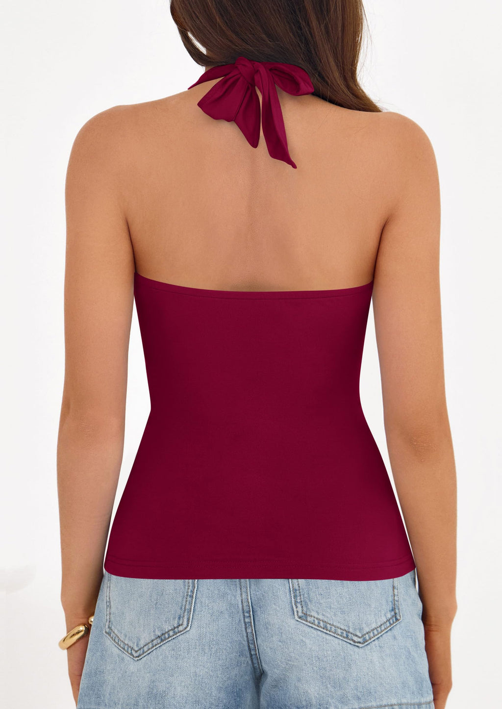 PRETTYGARDEN Womens Halter To Spring Tie Wrap Sleeveless Ruched V Neck Fitted Summer Tops Backless Fashion Y2k Clothes
