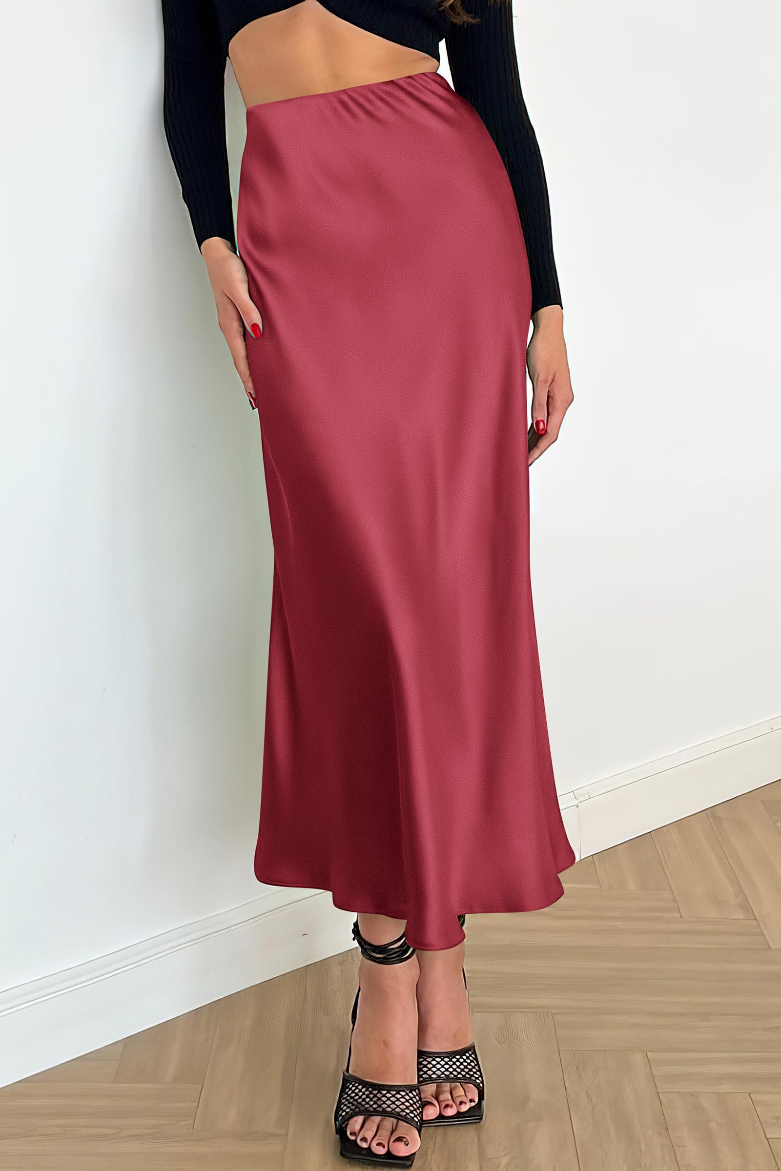 PRETTYGARDEN Women's Satin Skirts Dressy Casual Fall High Waisted Cocktail Wedding Flowy Elegant A Line Midi Skirt