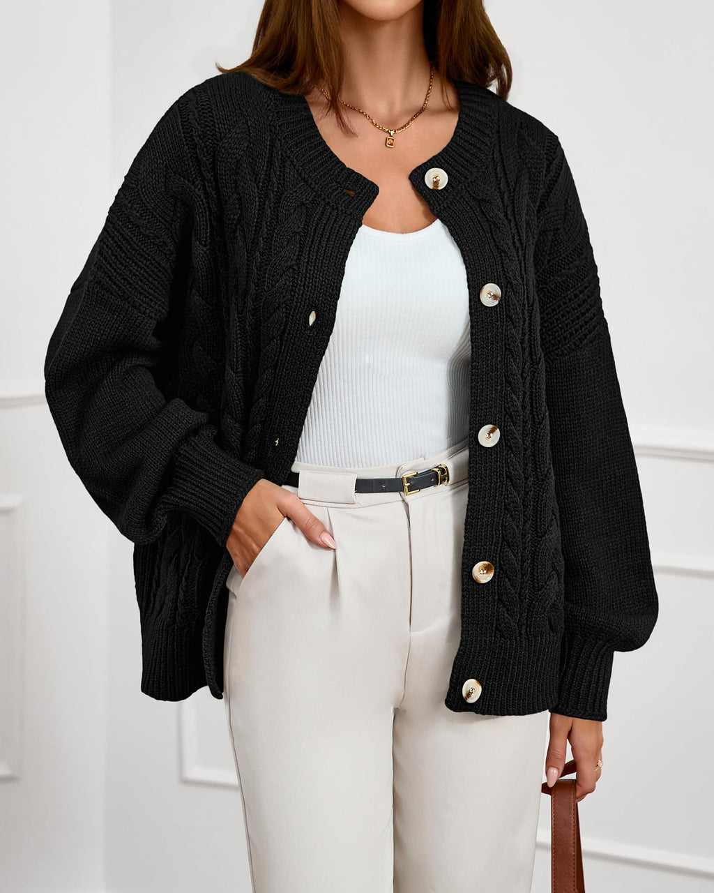 FreshPretty Chunky Cardigan Sweaters for Women Fall Fashion Button Long Sleeve Loose Cable Knit Winter Coats Outerwear