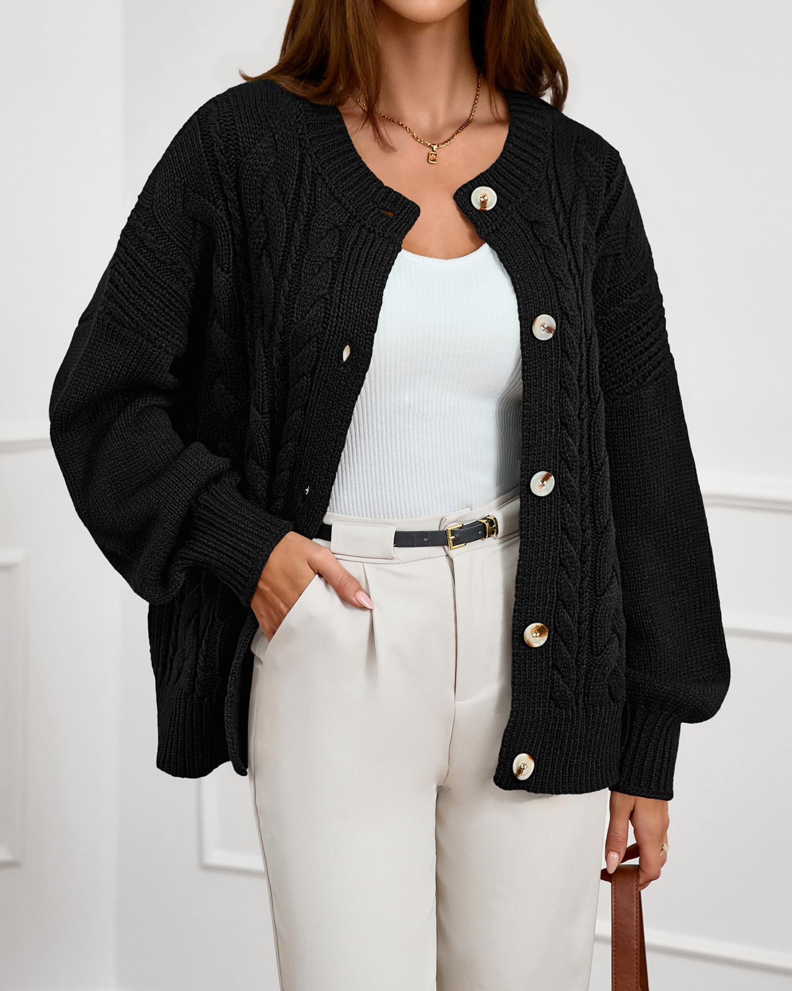 FreshPretty Chunky Cardigan Sweaters for Women Fall Fashion Button Long Sleeve Loose Cable Knit Winter Coats Outerwear