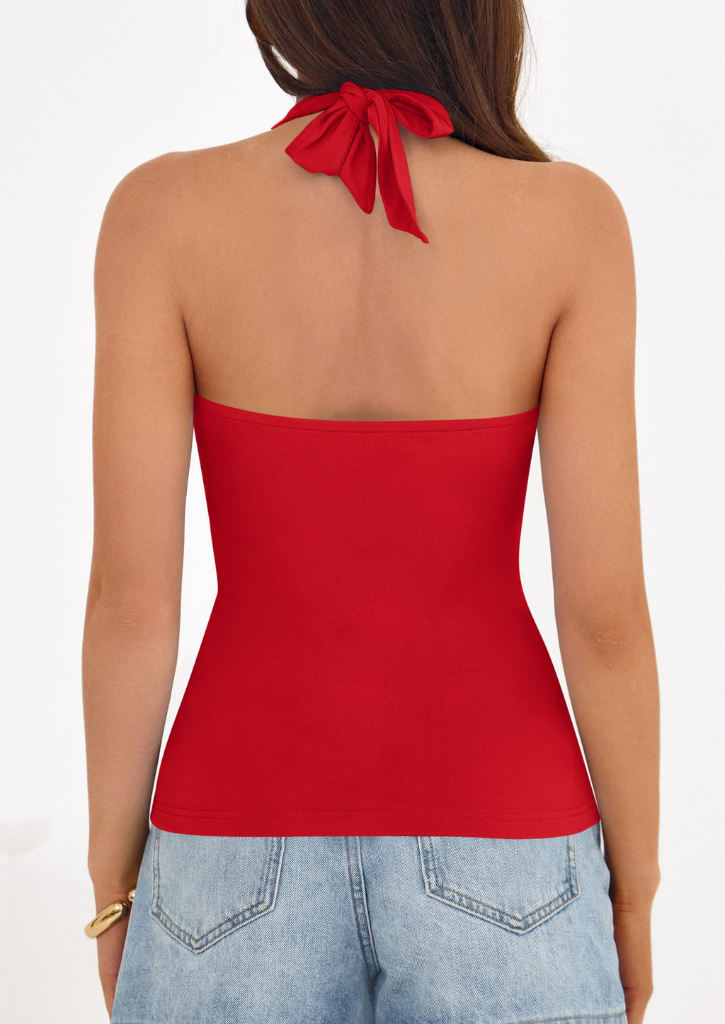 PRETTYGARDEN Womens Halter To Spring Tie Wrap Sleeveless Ruched V Neck Fitted Summer Tops Backless Fashion Y2k Clothes