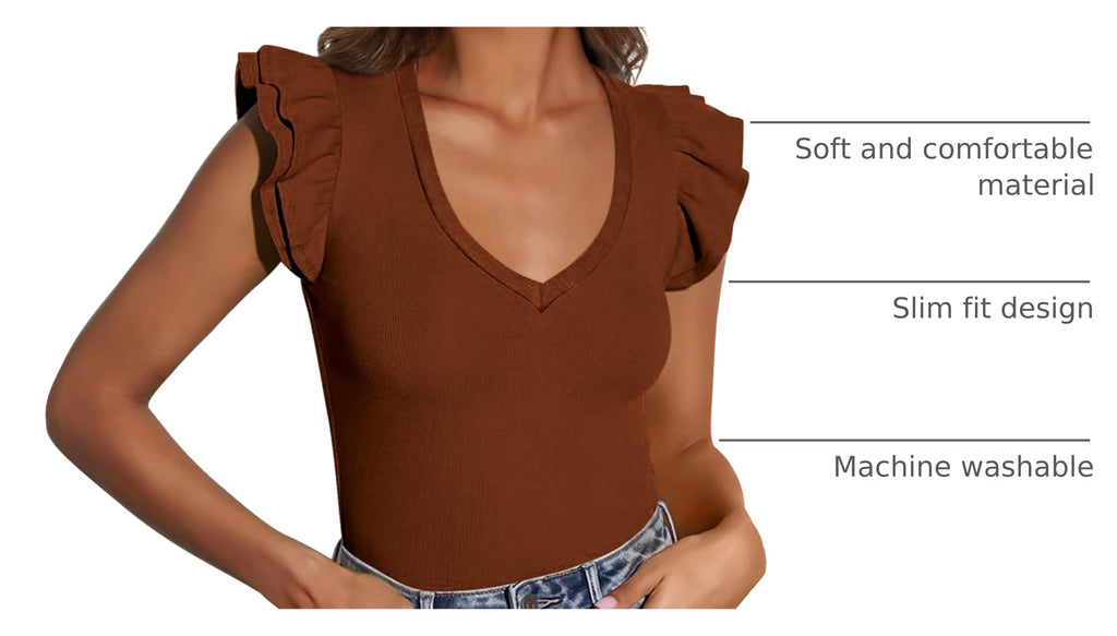 PRETTYGARDEN Womens V Neck Summer Tops Ruffle Sleeveless Slim Fit T Shirts Going Out Casual Blouses