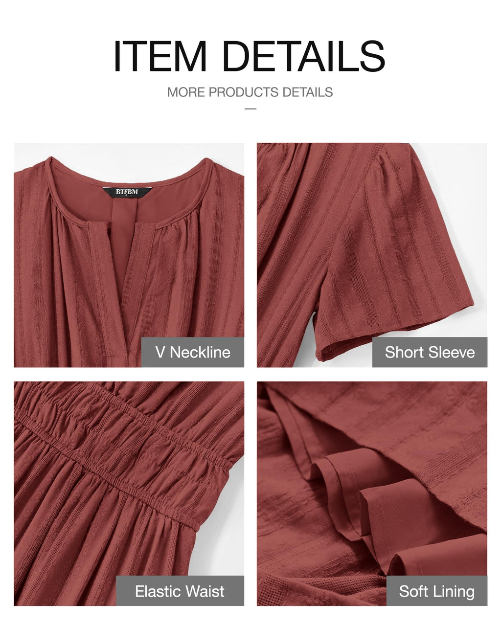 BTFBM Womens Summer Casual Midi Maxi Dresses Lightweight Short Sleeve V Neck Elastic Waist Boho Beach Dress Pockets