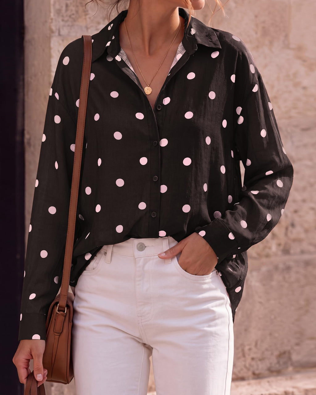 BTFBM Womens Blouses Dressy Casual Floral Long Sleeve Shirts Polka Dot Tops Classic Lapel Collar,Button Cuffs,V Neck Button Down Shirt,Business Casual Outfits,Early Fall Fashion Clothing Trendy