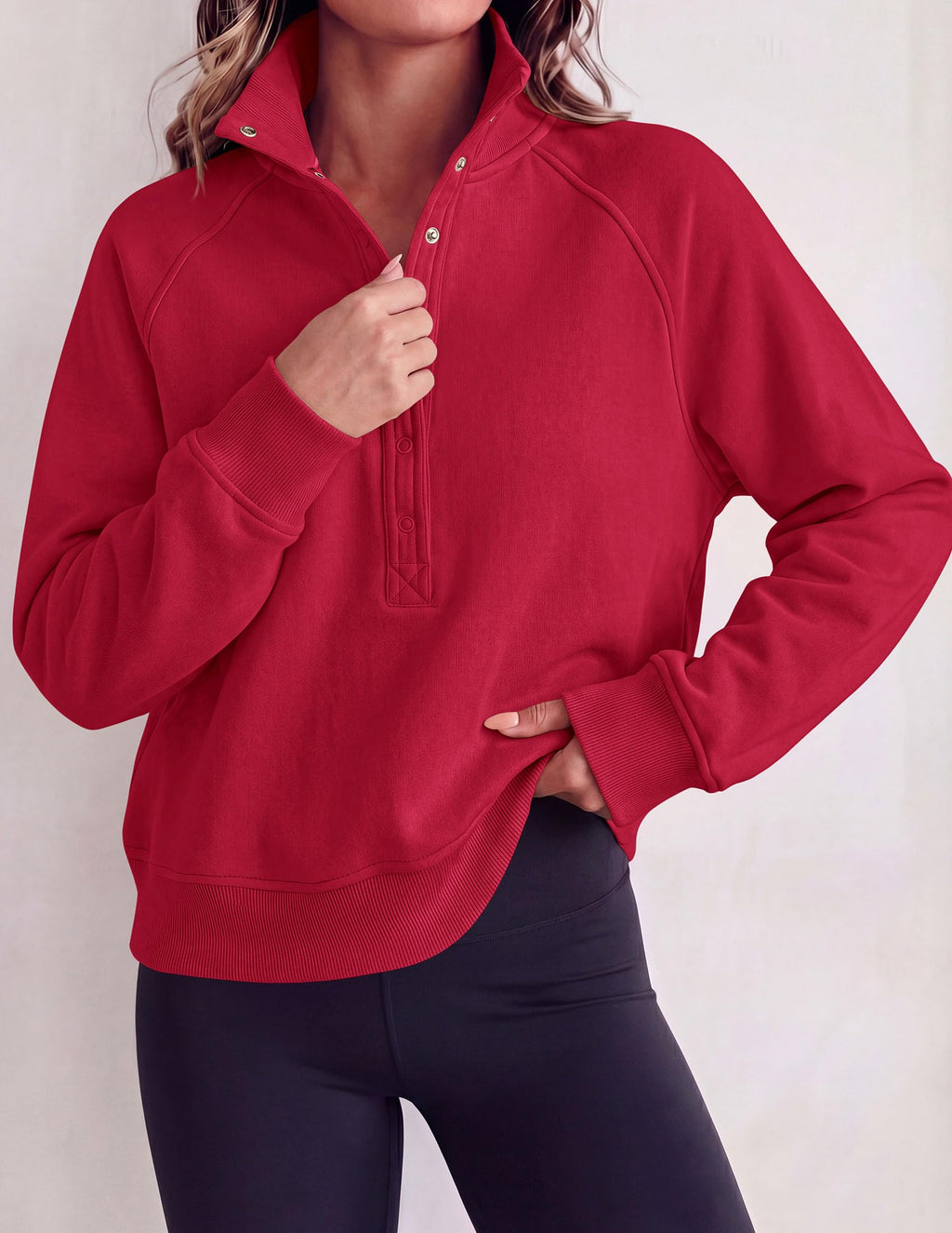 PRETTYGARDEN Women's Fall Trendy Oversized Sweatshirts Comfy Ribbed Fabric, Raglan Long Sleeve Collared, Button Up Henley Pullover Blouse, Casual Workout Tops, Y2K Fashion Clothing