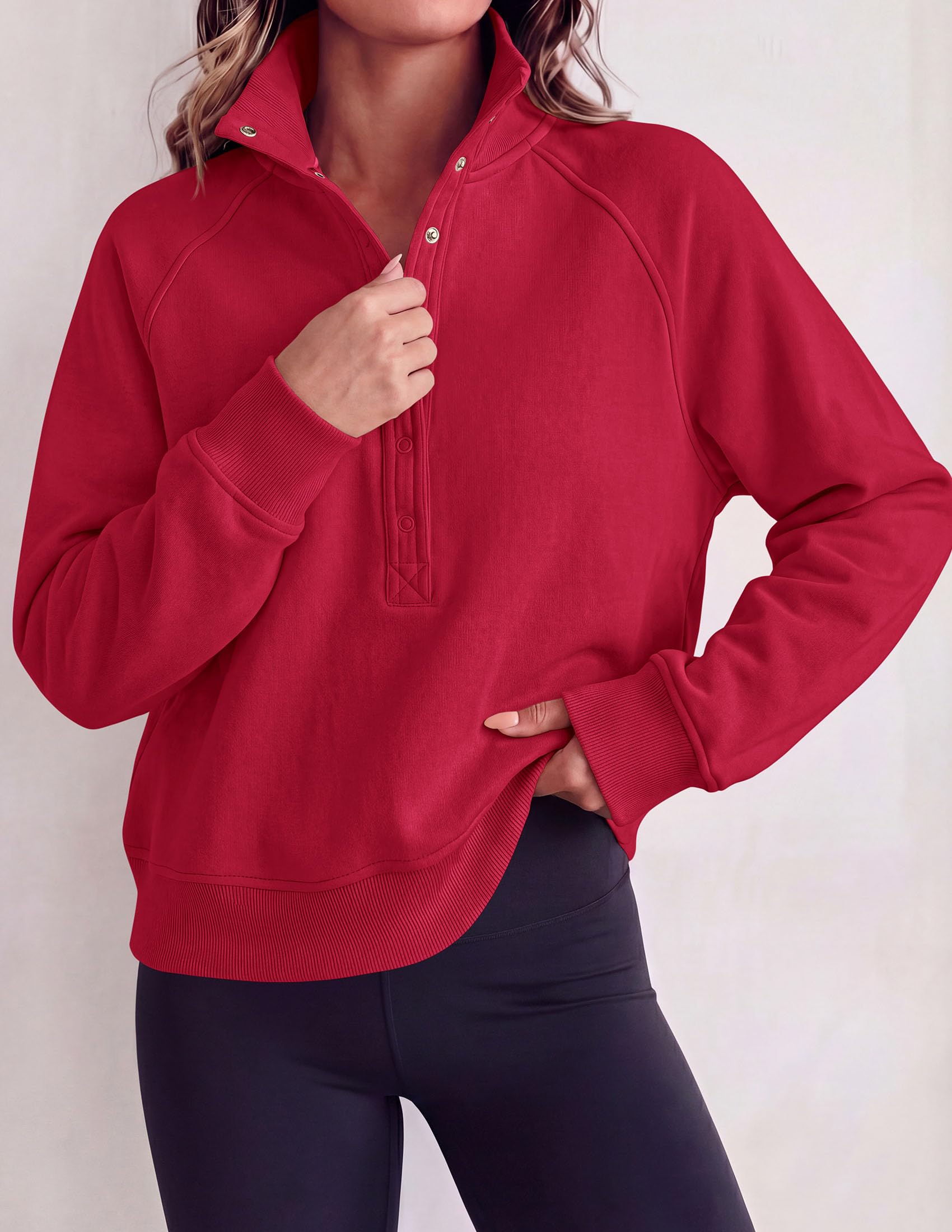 PRETTYGARDEN Women's Fall Trendy Oversized Sweatshirts Comfy Ribbed Fabric, Raglan Long Sleeve Collared, Button Up Henley Pullover Blouse, Casual Workout Tops, Y2K Fashion Clothing