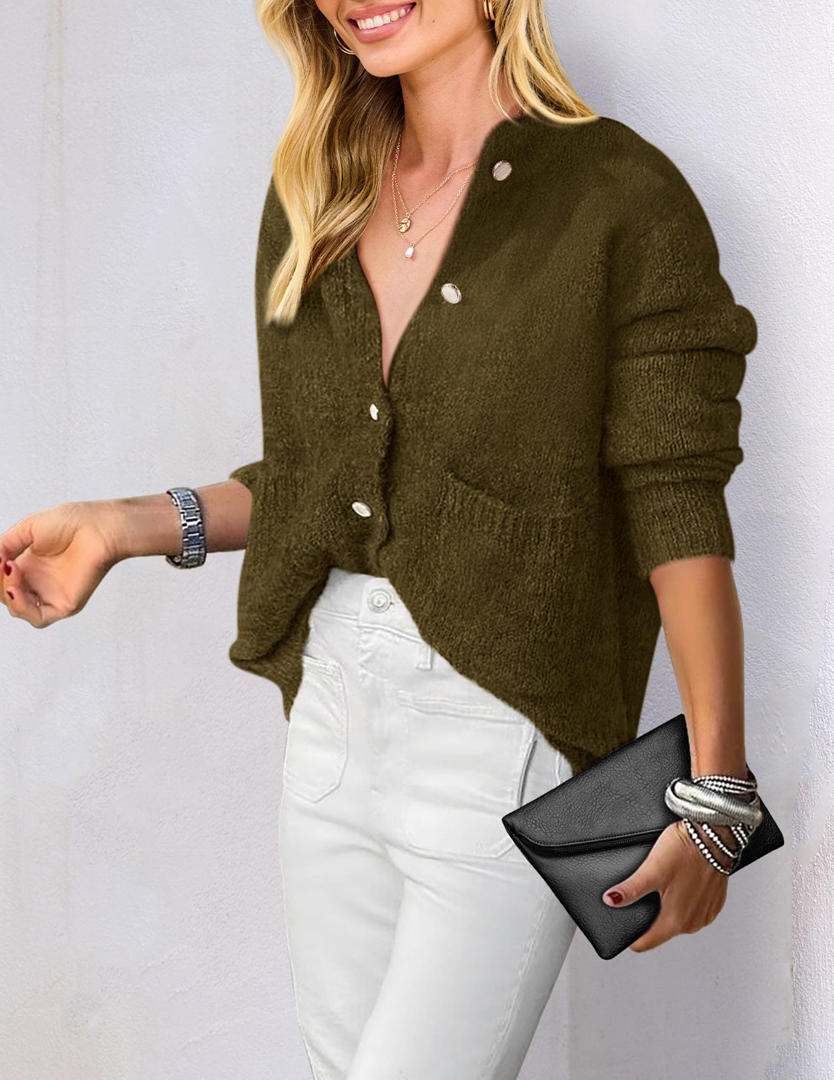 PRETTYGARDEN Women's Knit Cardigan Sweaters Casual Long Sleeve Open Front Button Up Ribbed Fall Spring Sweater Jackets