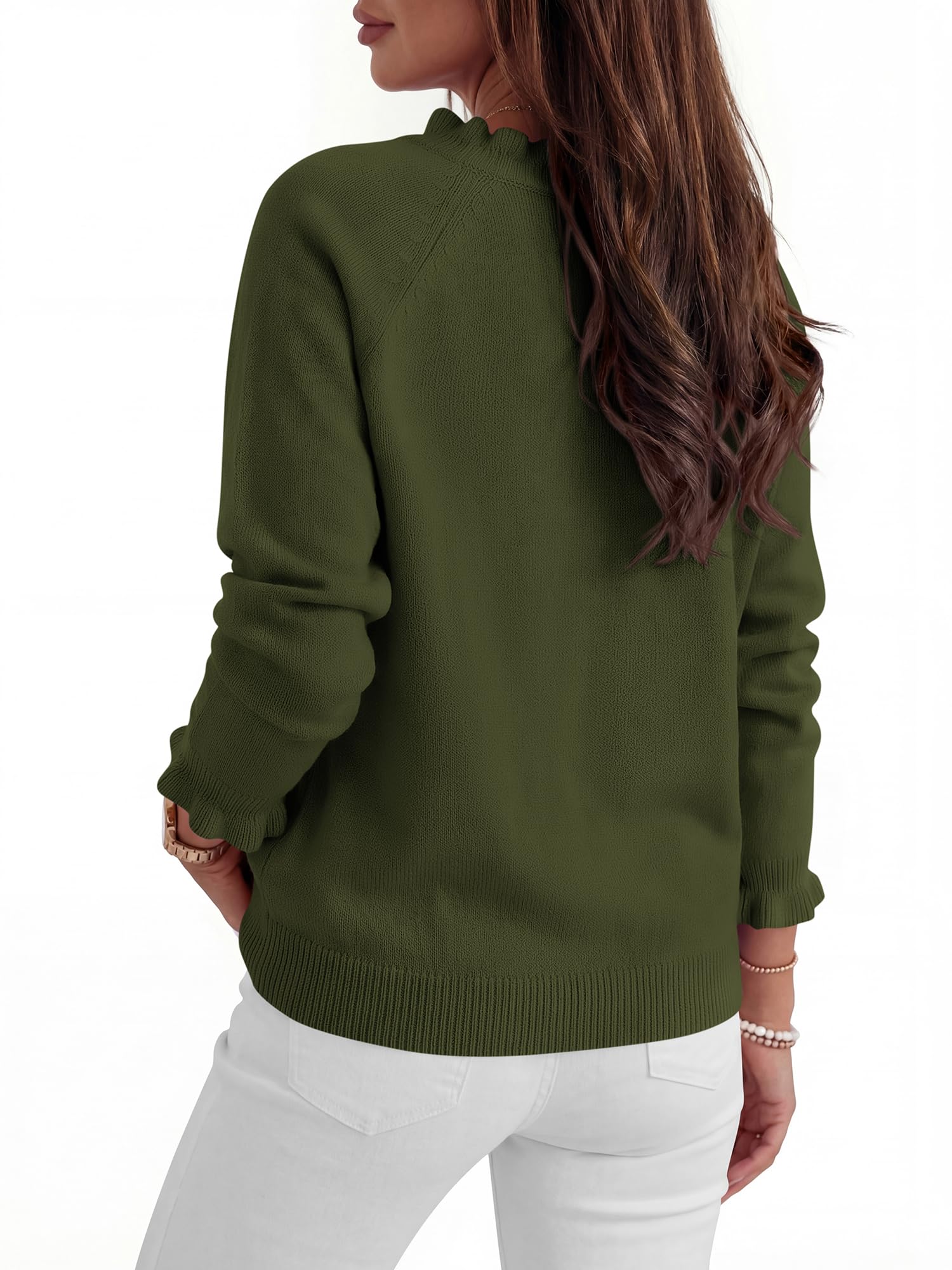 BTFBM Womens Sweaters Fall Winter Clothes Long Sleeve Button Down Ruffle Crew Neck Casual Knitted Pullover Tops