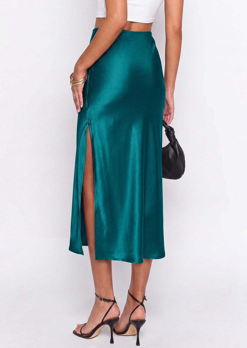 PRETTYGARDEN Womens Satin Skirt Summer Silk Business Casual High Waisted A Line Flowy Work Wedding Cocktail Midi Skirts