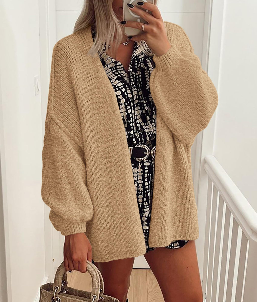 PRETTYGARDEN Womens Oversized Cardigan Sweaters Fall Long Lantern Sleeve Knit Open Front Lightweight Sweater