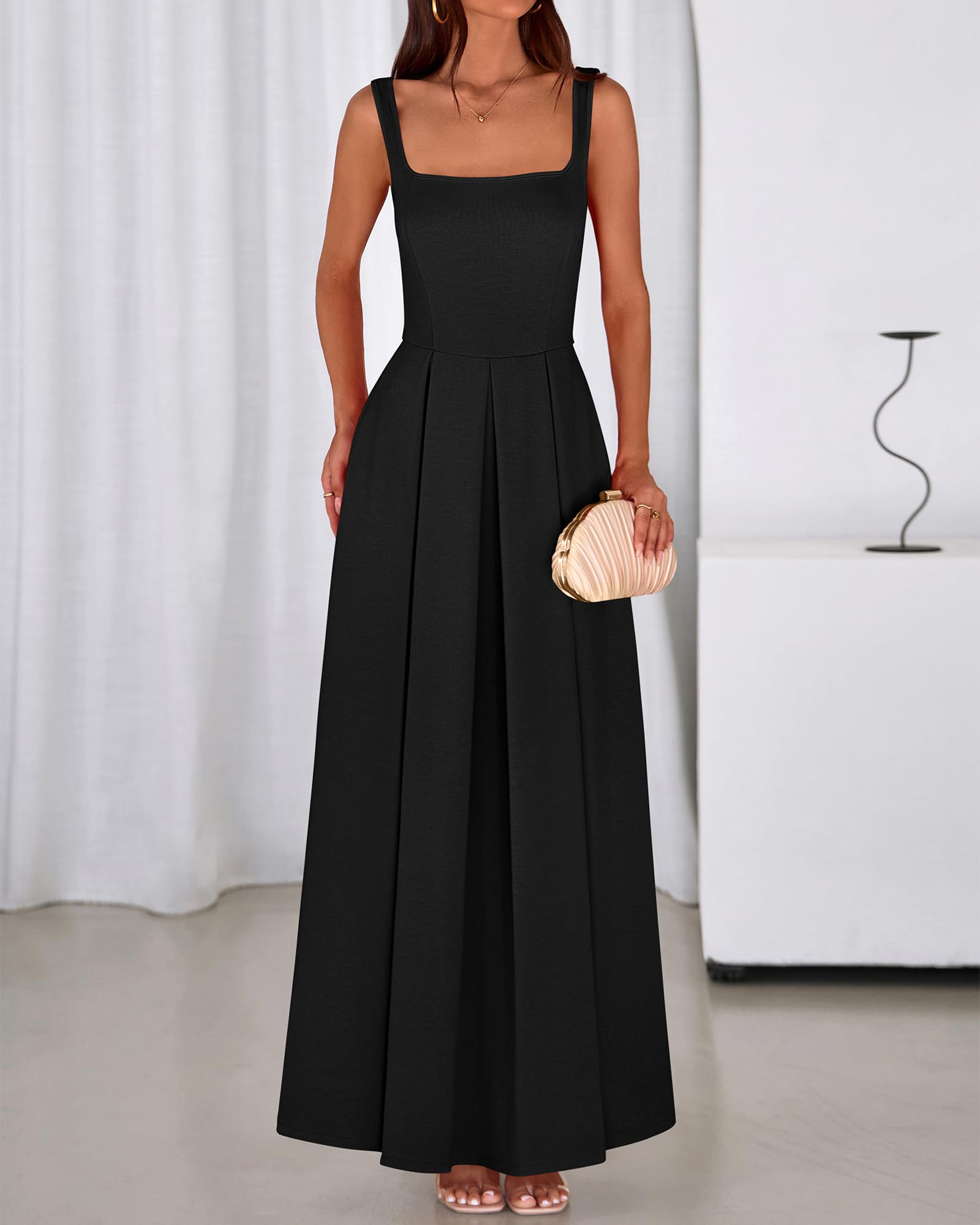 BTFBM Women Summer Square Neck Maxi Dress Spring Elegant Classy Sleeveless Formal Wedding Guest Cocktail Dresses