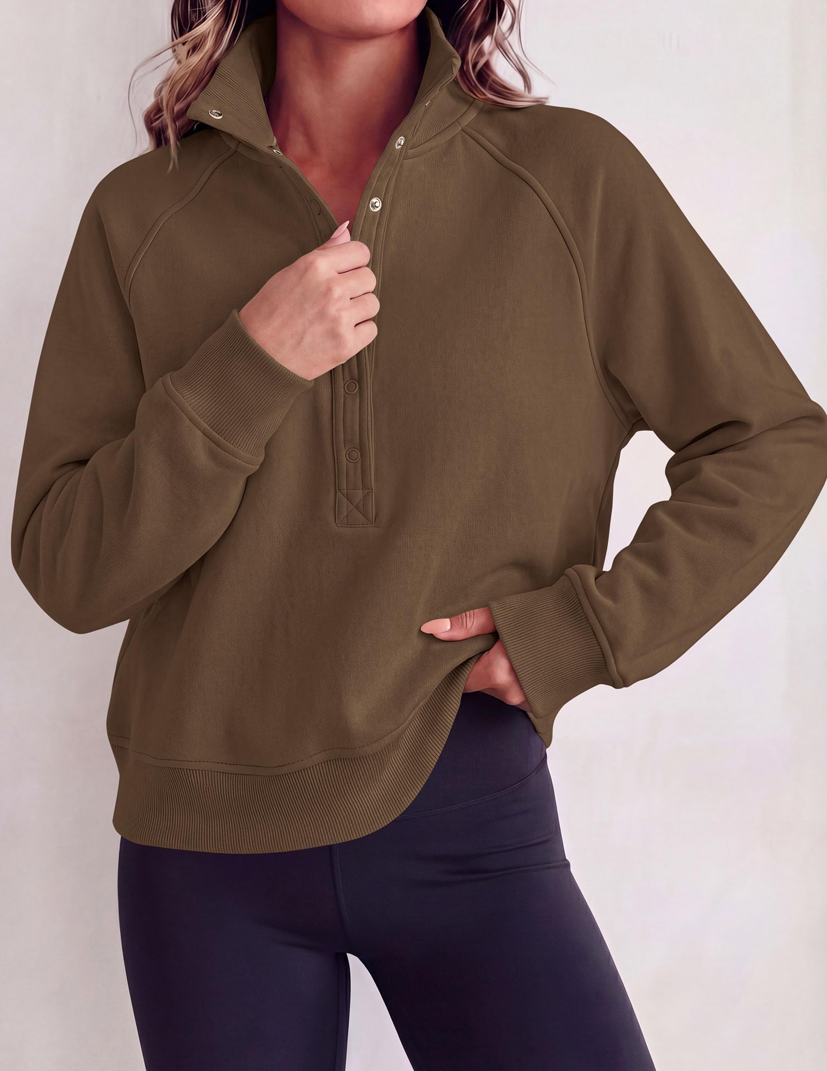 PRETTYGARDEN Women's Fall Trendy Oversized Sweatshirts Comfy Ribbed Fabric, Raglan Long Sleeve Collared, Button Up Henley Pullover Blouse, Casual Workout Tops, Y2K Fashion Clothing