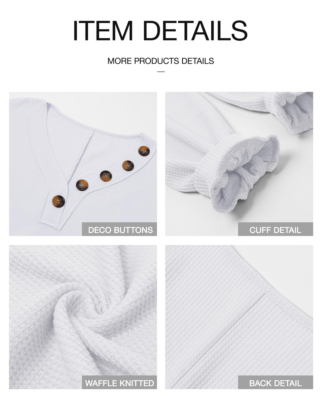 FreshPretty Womens Fall Fashion Long Sleeve Shirts Spring V Neck Loose Casual Deco Button Lightweight Waffle Knit Tops