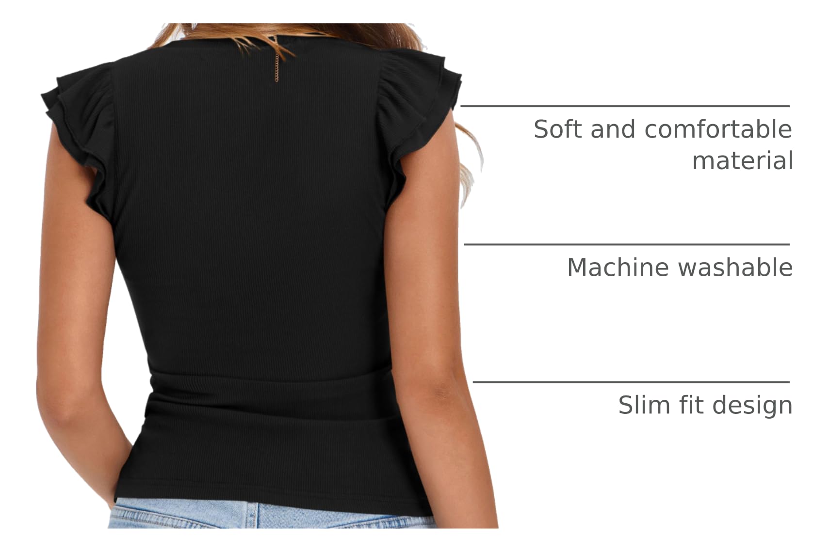 PRETTYGARDEN Womens V Neck Summer Tops Ruffle Sleeveless Slim Fit T Shirts Going Out Casual Blouses
