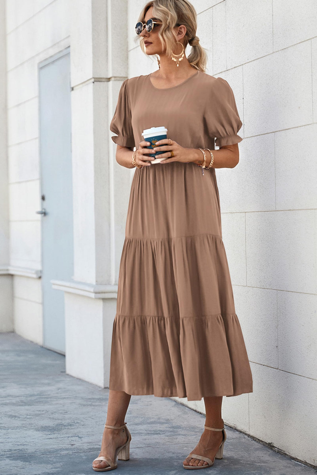 PRETTYGARDEN Summer Dresses for Women Casual Floral Boho Midi Sun Dress Puff Short Sleeve Flowy Beach Vacation Sundress