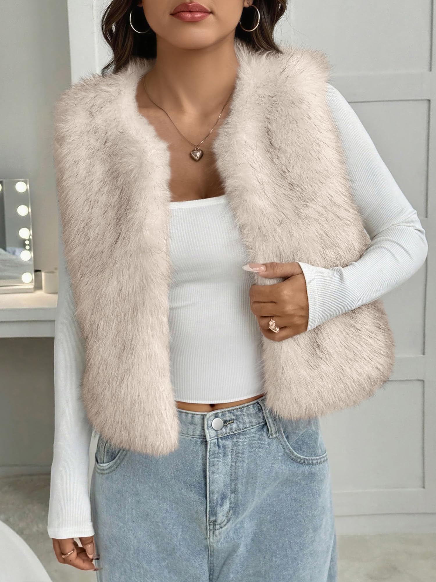 BTFBM Faux Fur Vest Women Fall Fashion Sleeveless Fuzzy Jacket Fluffy Coats Winter Clothing Furry Outerwear Vests