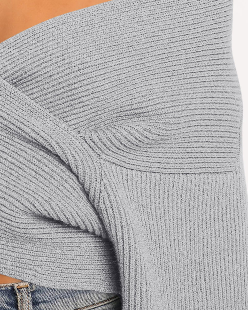 BTFBM Off The Shoulder Sweater for Women Winter Fall Fashion V Neck Long Sleeve Ribbed Knit Wrap Cropped Sweaters