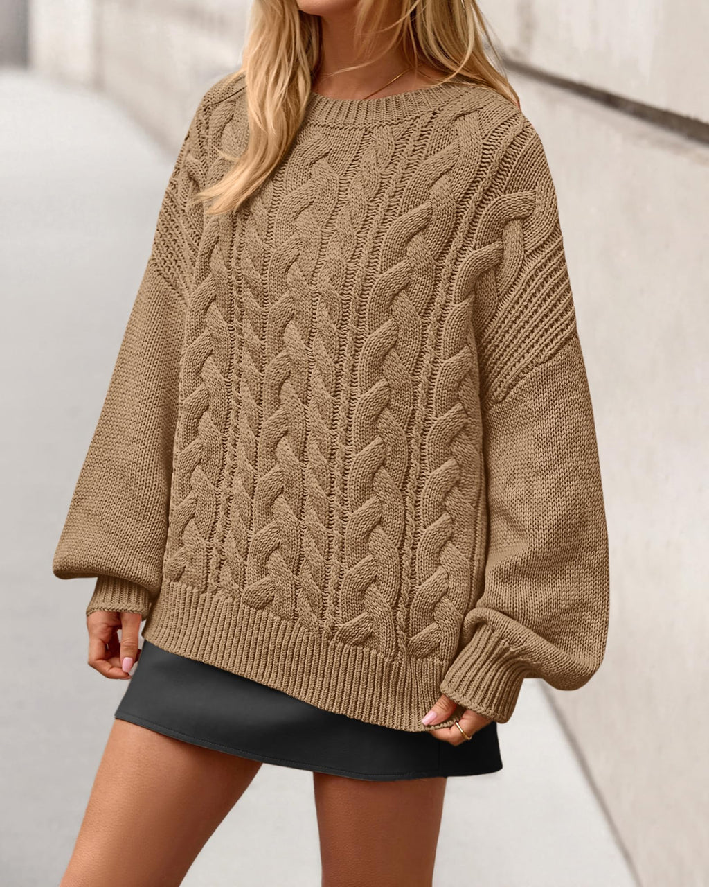 BTFBM Women's Oversized Sweaters Batwing Long Sleeve Cable Knit Crewneck Pullover Tops Fall Outfits Winter Clothing