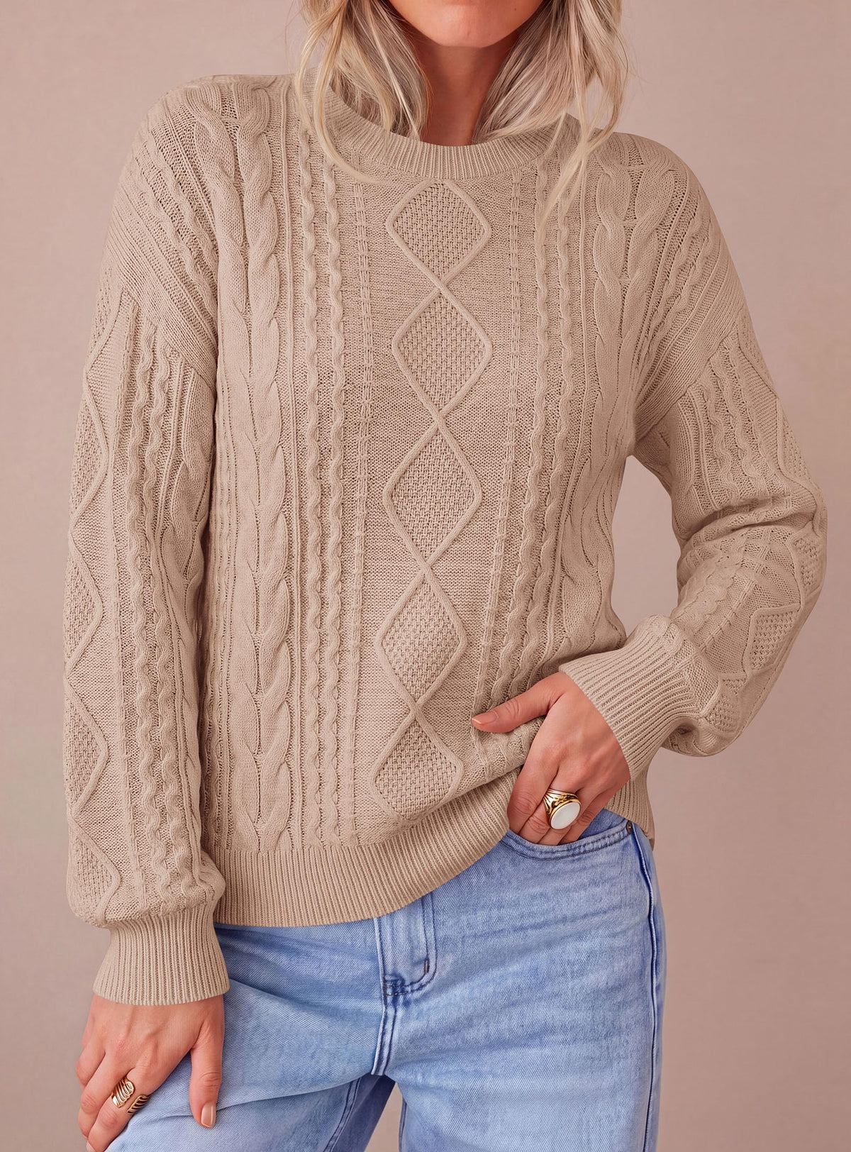 PRETTYGARDEN Women's Crewneck Cable Knit Sweater Pullover Tops Soft Luxury,Long Sleeve Sweaters,Chunky Texture,Fall Outfits,Warm Layering,Daily Wear,Work Holiday,Winter Going out Top