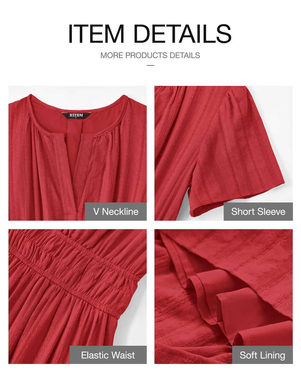 BTFBM Womens Summer Casual Midi Maxi Dresses Lightweight Short Sleeve V Neck Elastic Waist Boho Beach Dress Pockets