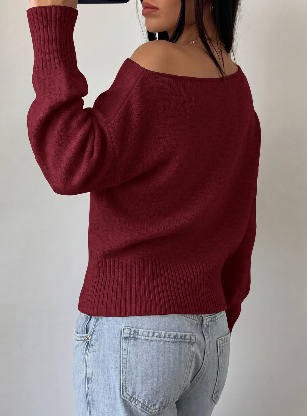 PRETTYGARDEN Womens Off The Shoulder Sweater Fall Fashion Soft Stretchy Knit Fabric, Batwing Long Sleeve Cinched Waist Cropped Sweaters, Date Night Outfit, Asymmetrical Going Out Tops