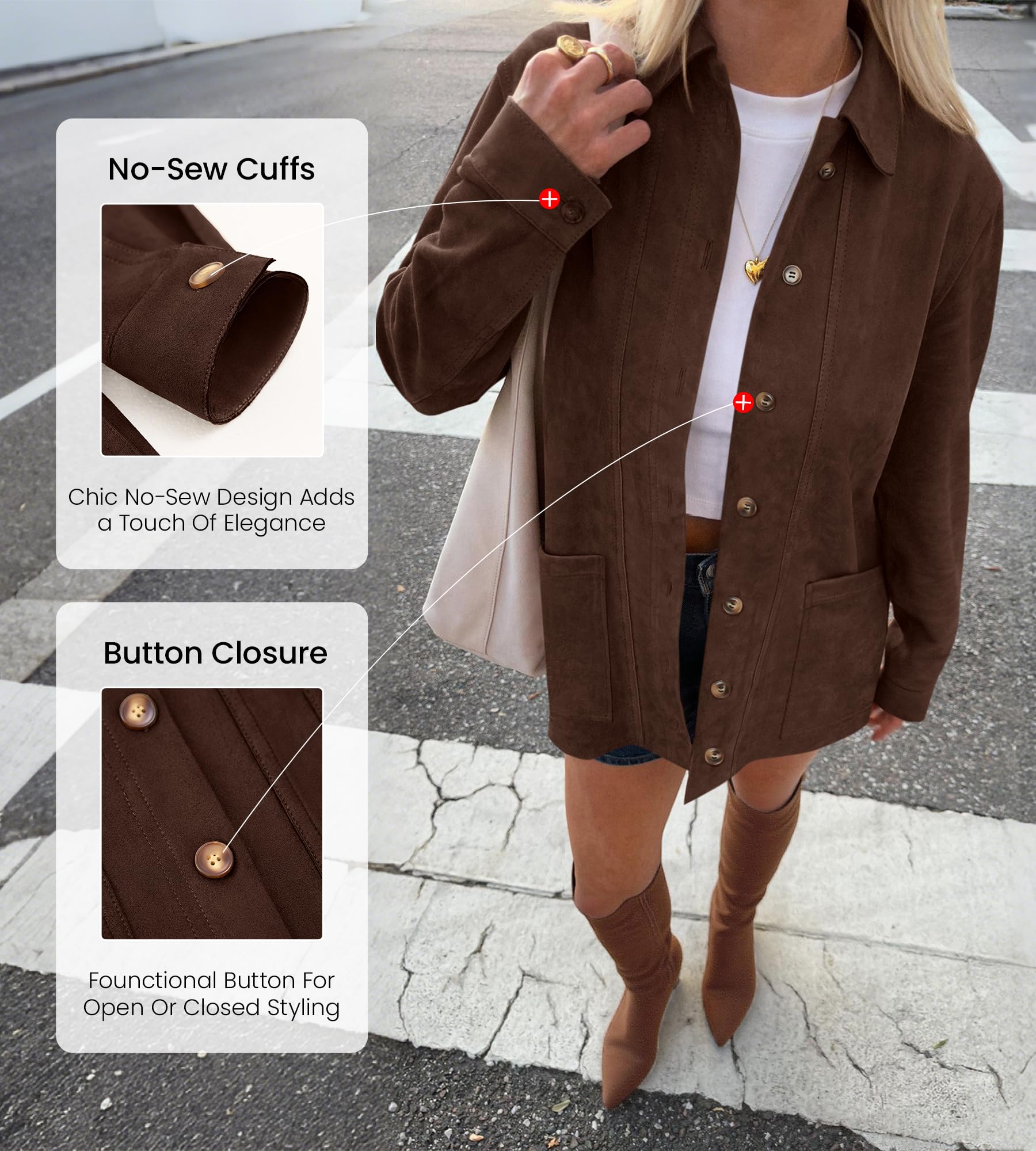 BTFBM Faux Suede Jacket Women Fall Fashion Leather Jackets Long Sleeve Button Down Winter Coats Shackets Outerwear