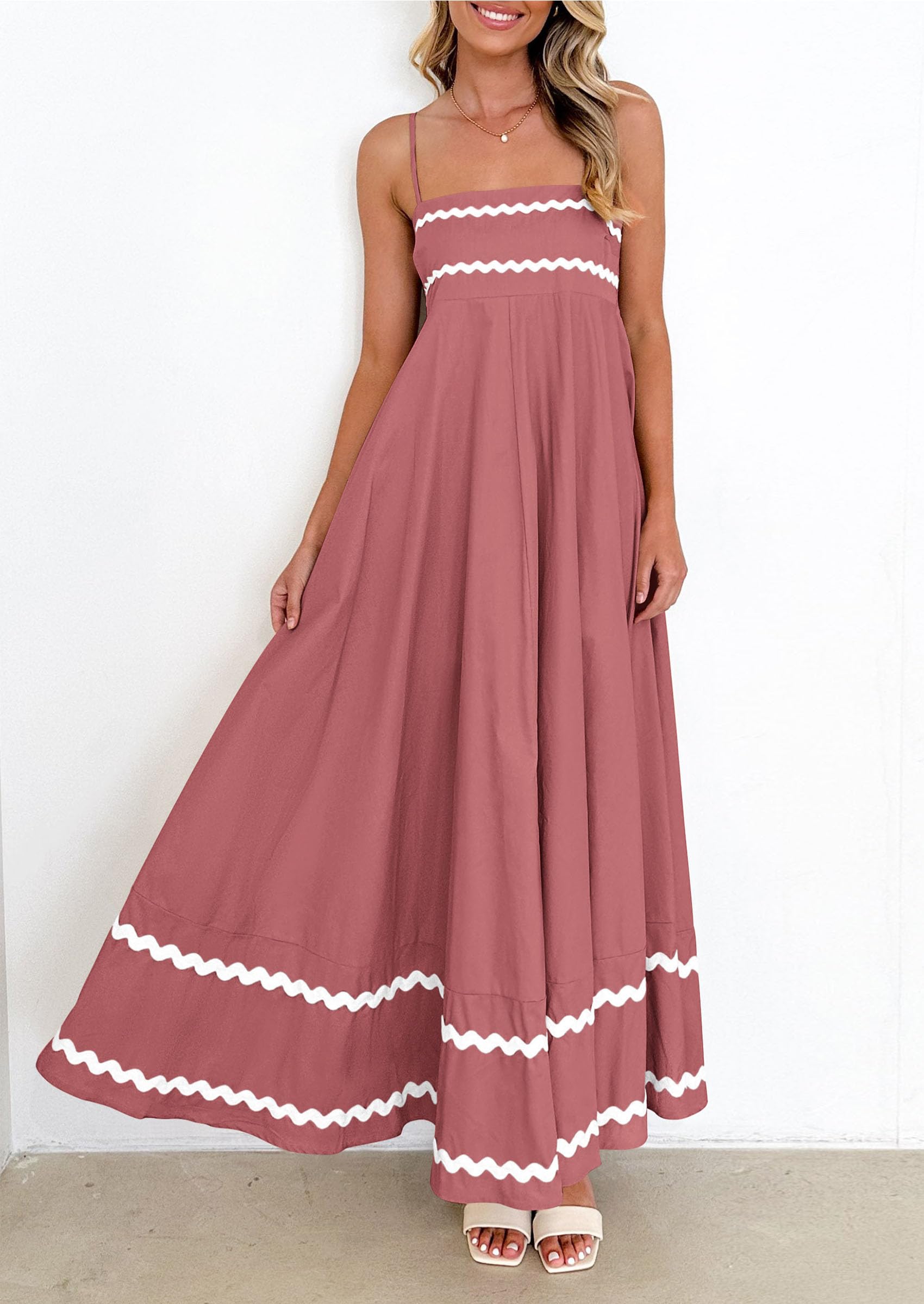 PRETTYGARDEN Women's Summer Flowy Maxi Dress Casual Sleeveless Spaghetti Strap Ruffle Beach Long Dresses