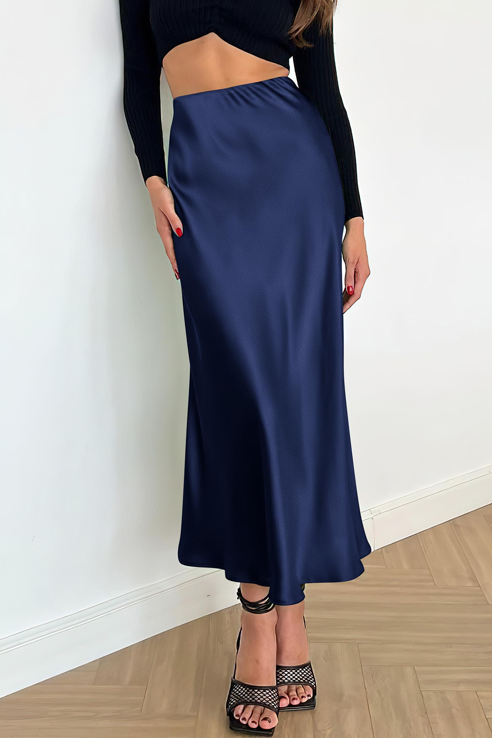 PRETTYGARDEN Women's Satin Skirts Dressy Casual Fall High Waisted Cocktail Wedding Flowy Elegant A Line Midi Skirt