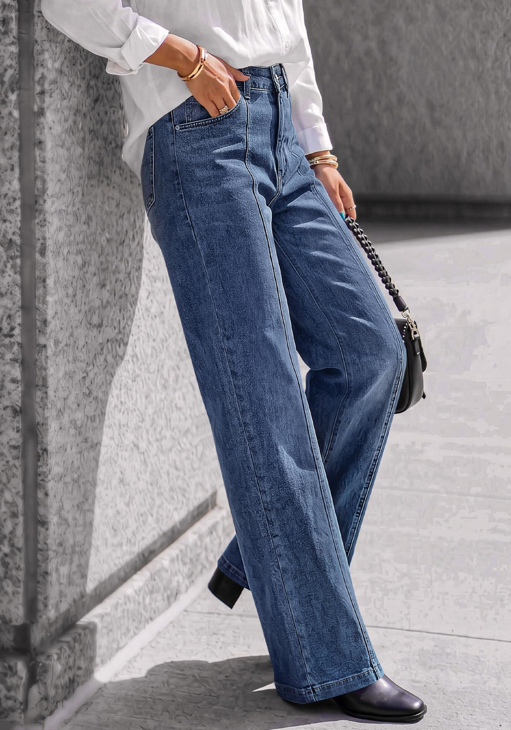 BTFBM Front Seam Stretchy Wide Straight Leg Jeans for Women Trendy Boyfriend Baggy Denim Jeans, High Waisted Palazzo Pants, 5-Pocket, Relaxed Fit, Full Length, Casual Bottoms, Fall Outfits